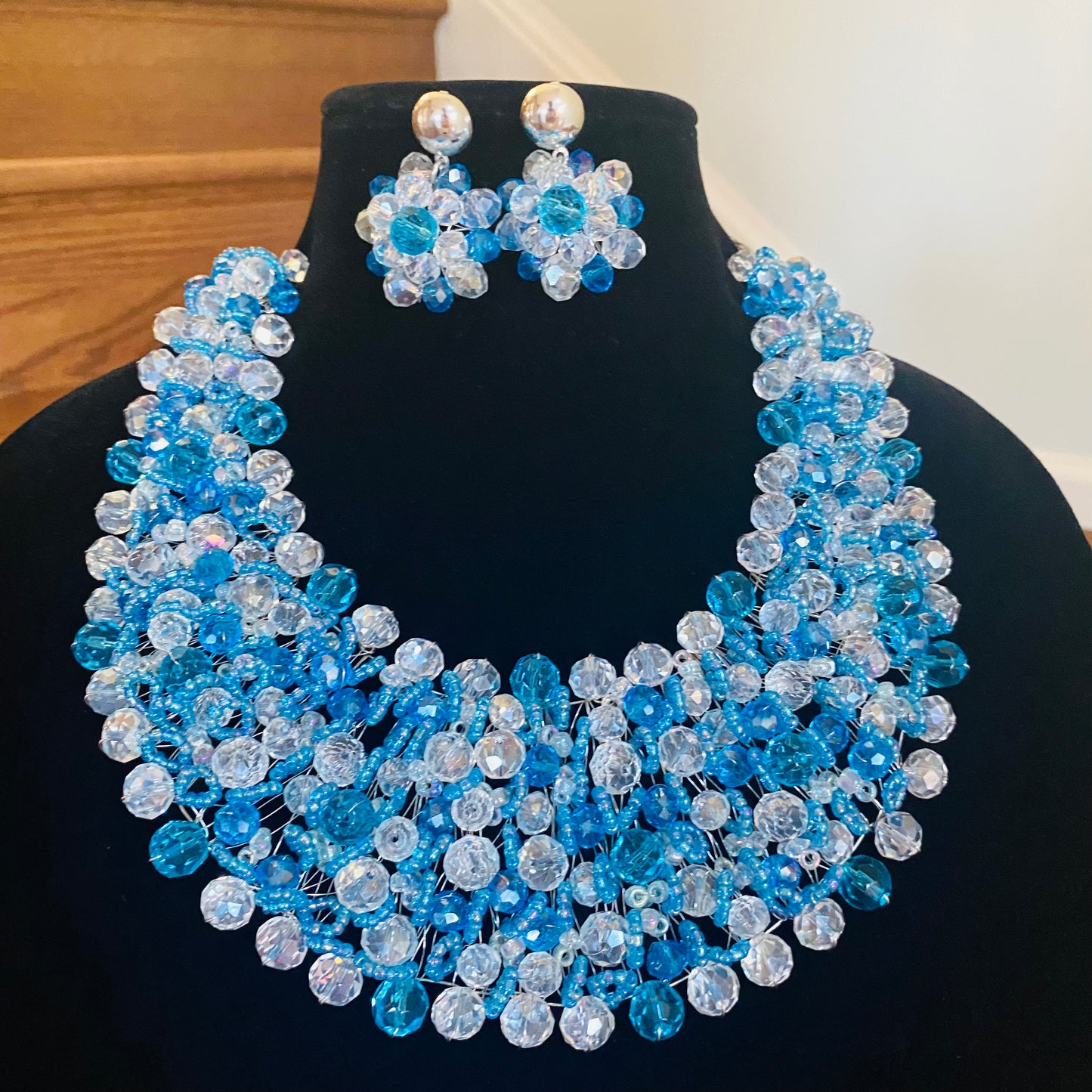 Crocheted Crystal Necklace w/ Earrings