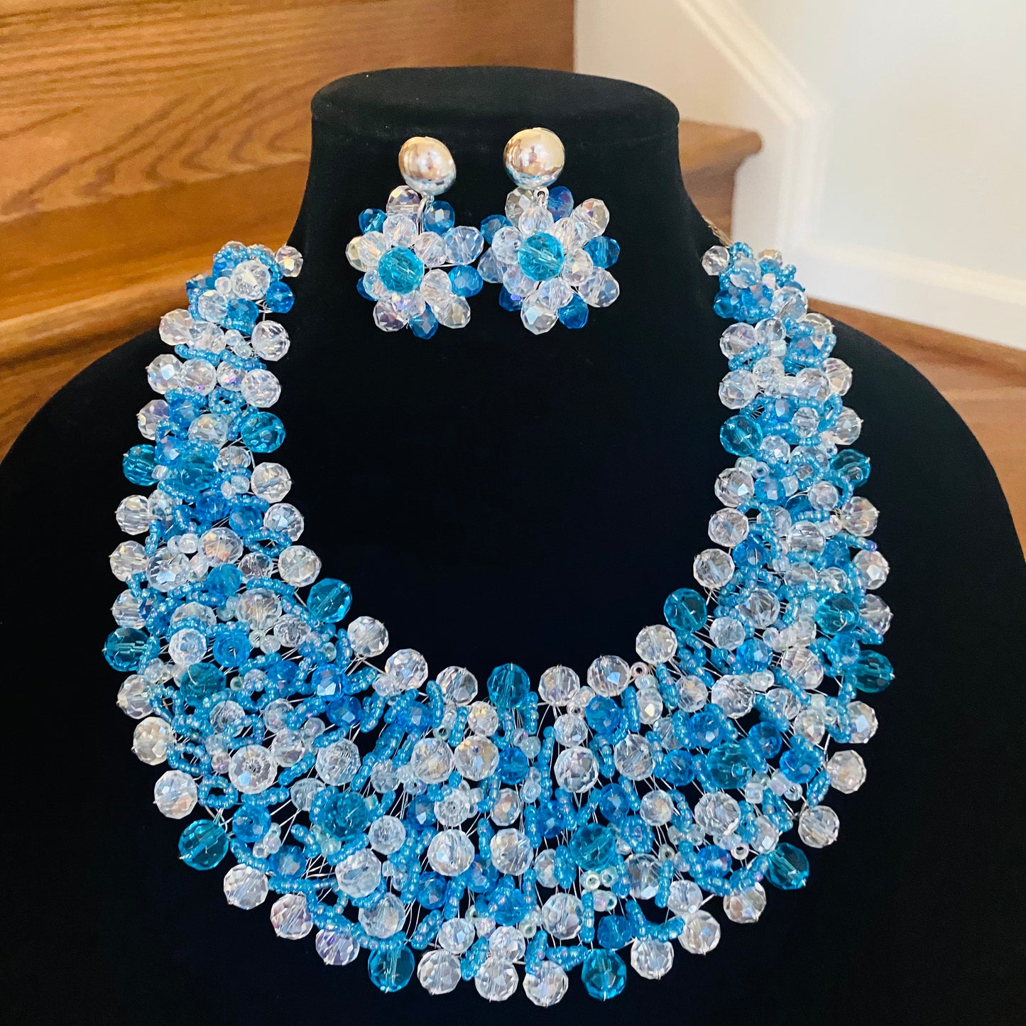 Crocheted Crystal Necklace w/ Earrings