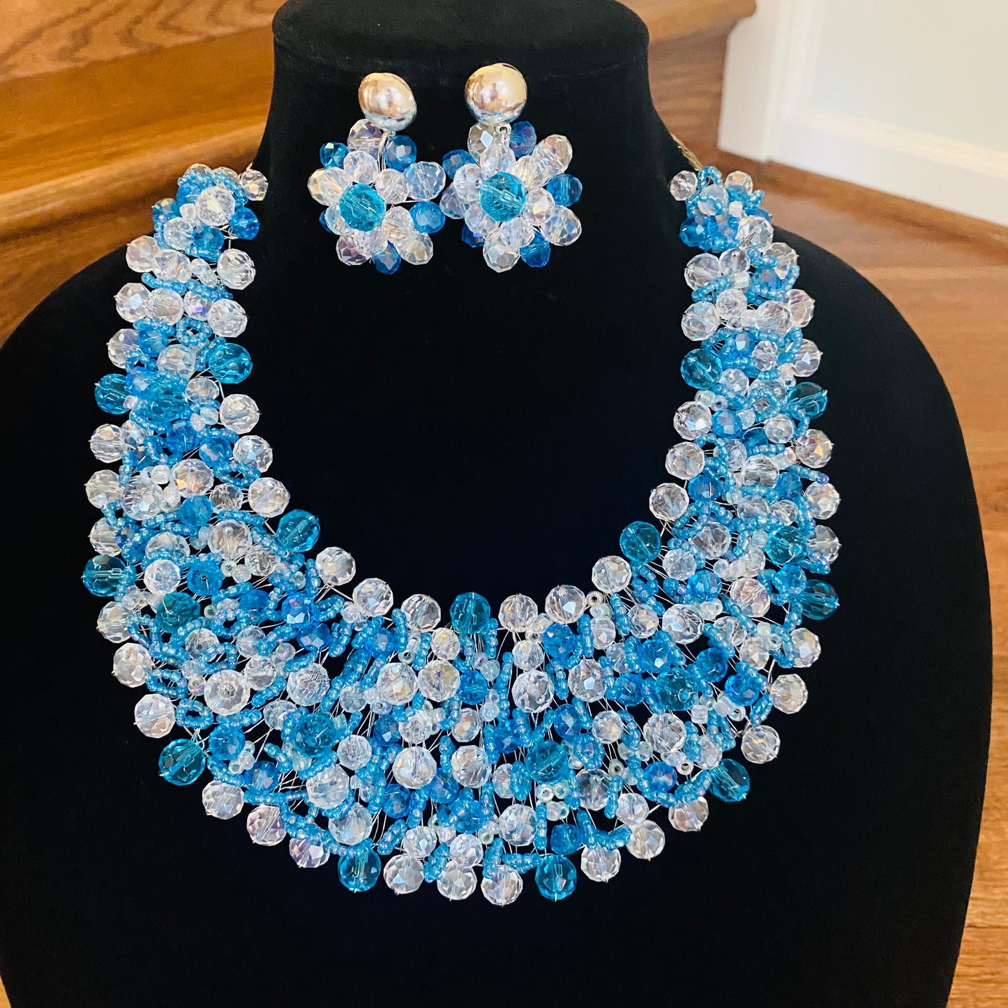 Crocheted Crystal Necklace w/ Earrings