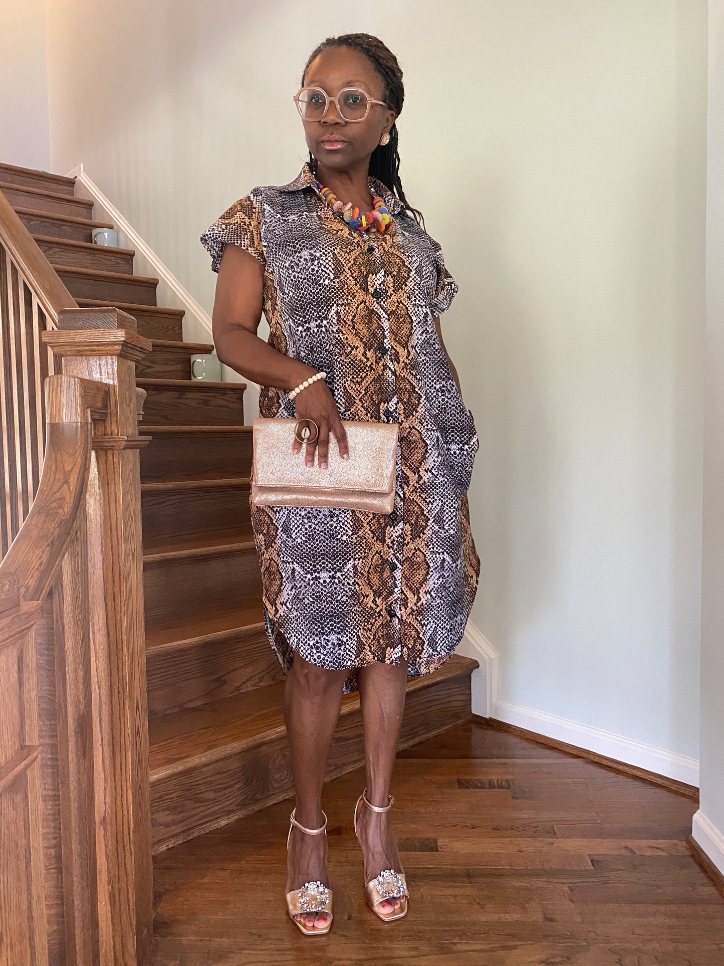 Snakeskin Print Shirt Dress