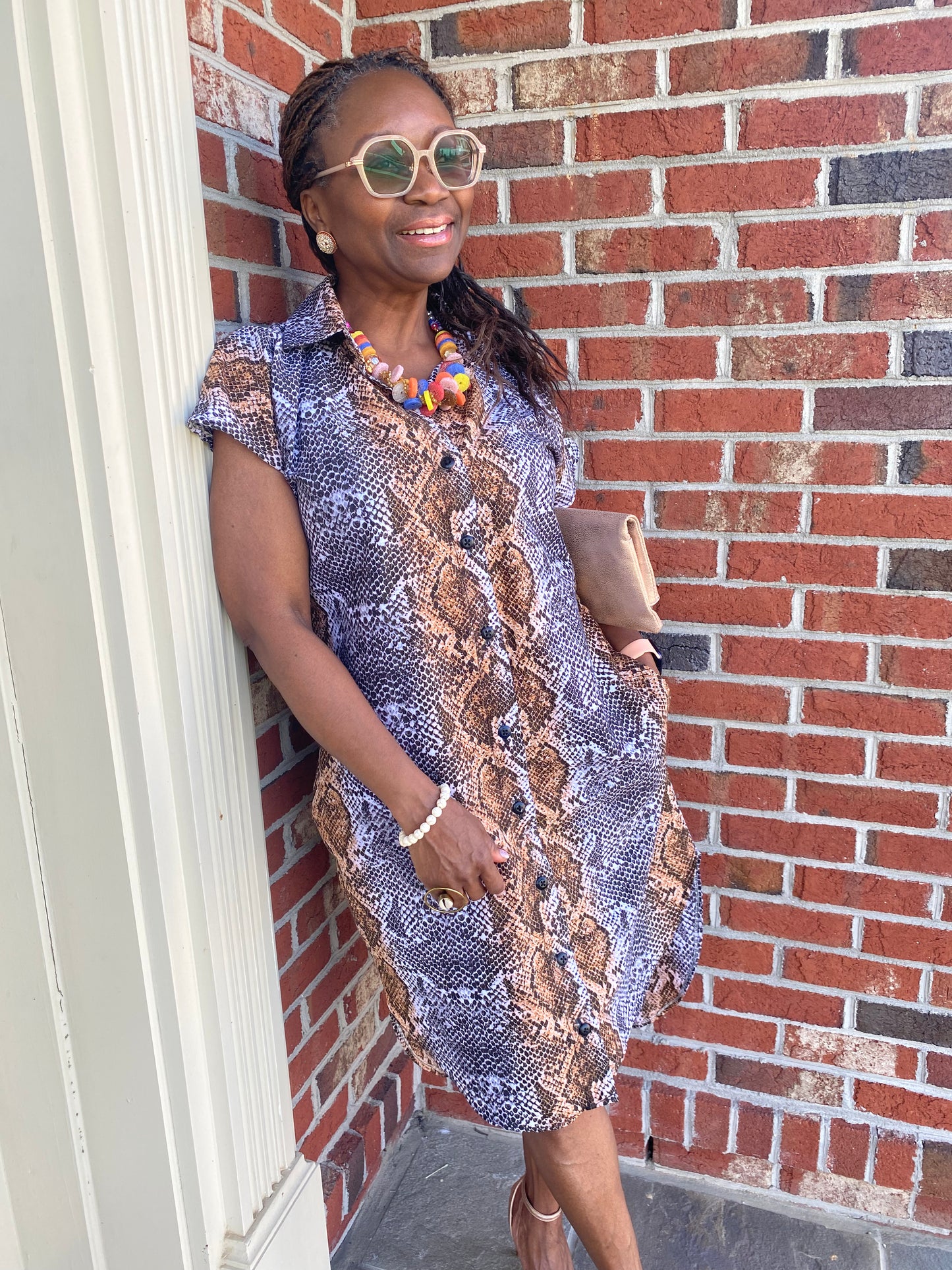 Snakeskin Print Shirt Dress