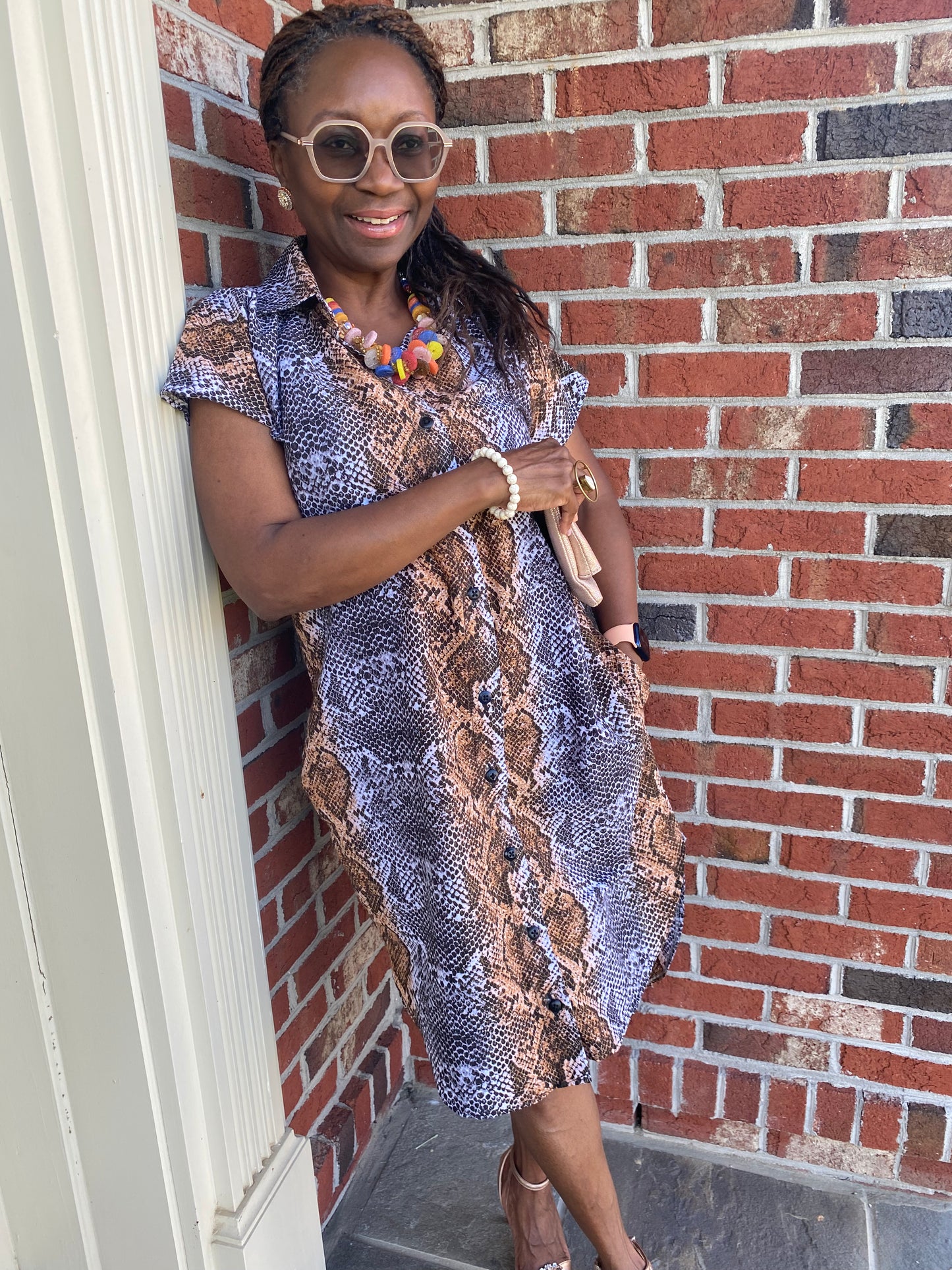 Snakeskin Print Shirt Dress