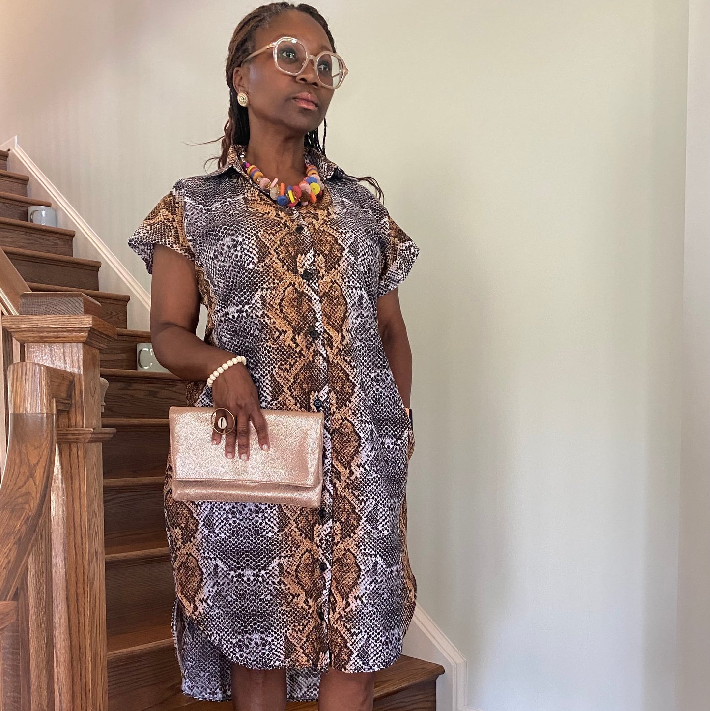 Snakeskin Print Shirt Dress