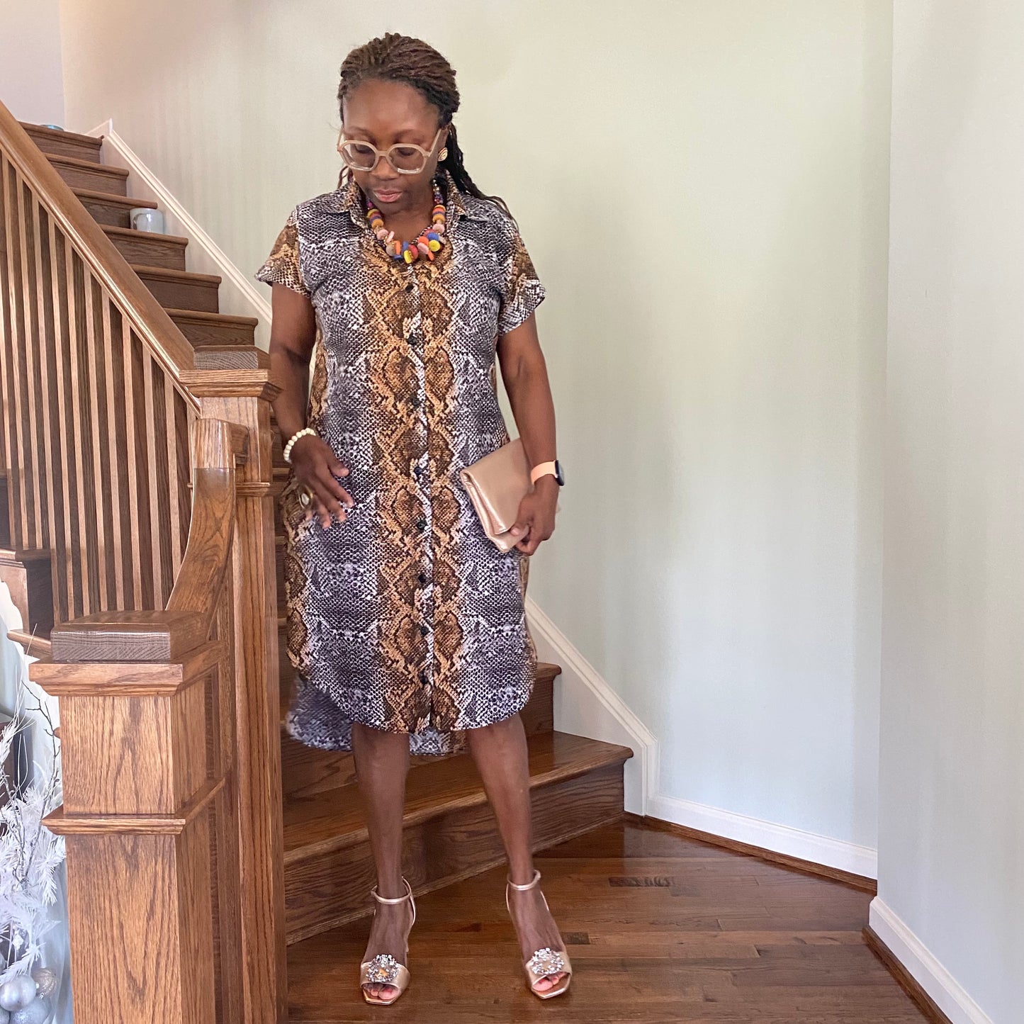 Snakeskin Print Shirt Dress