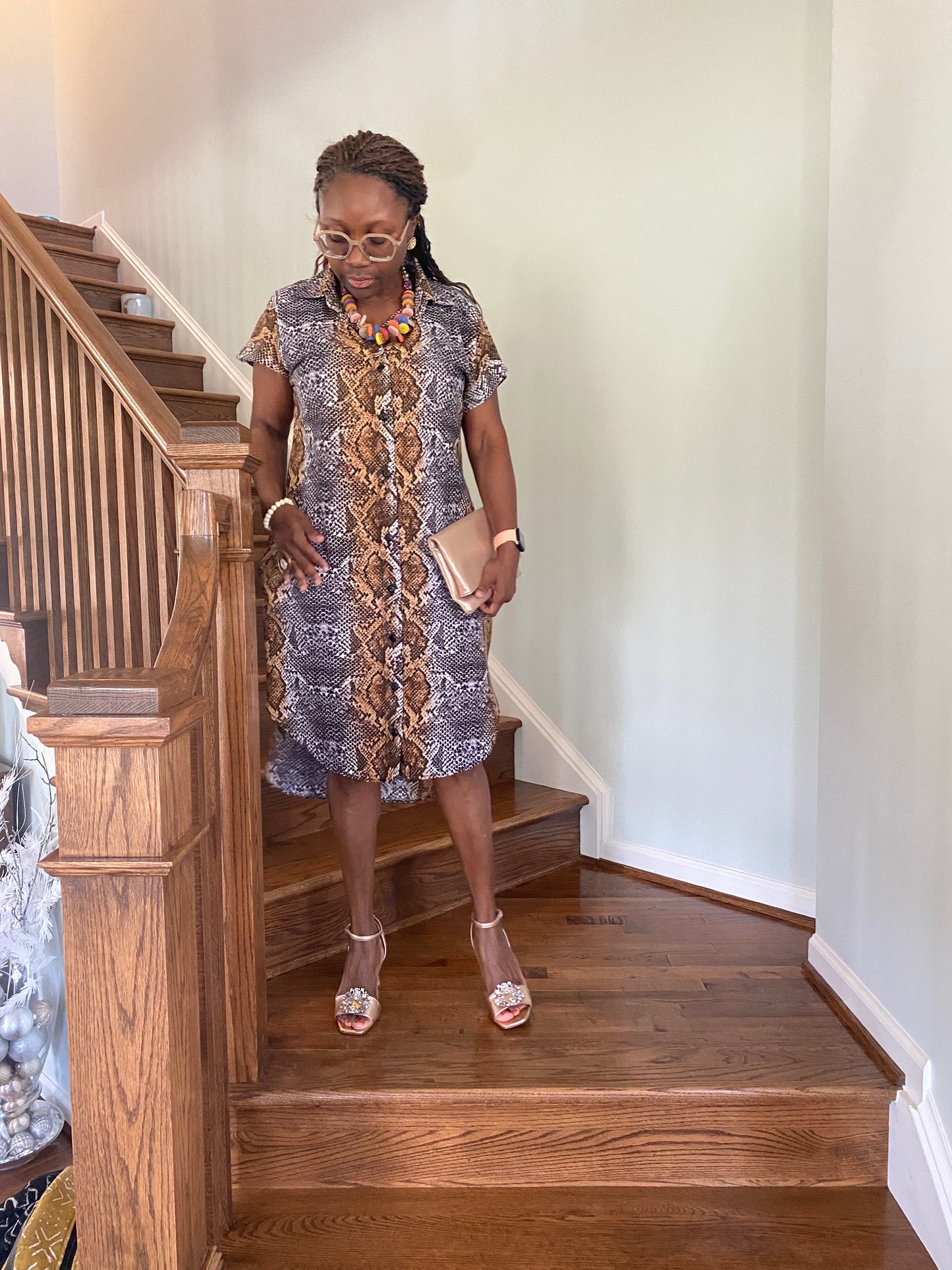 Snakeskin Print Shirt Dress
