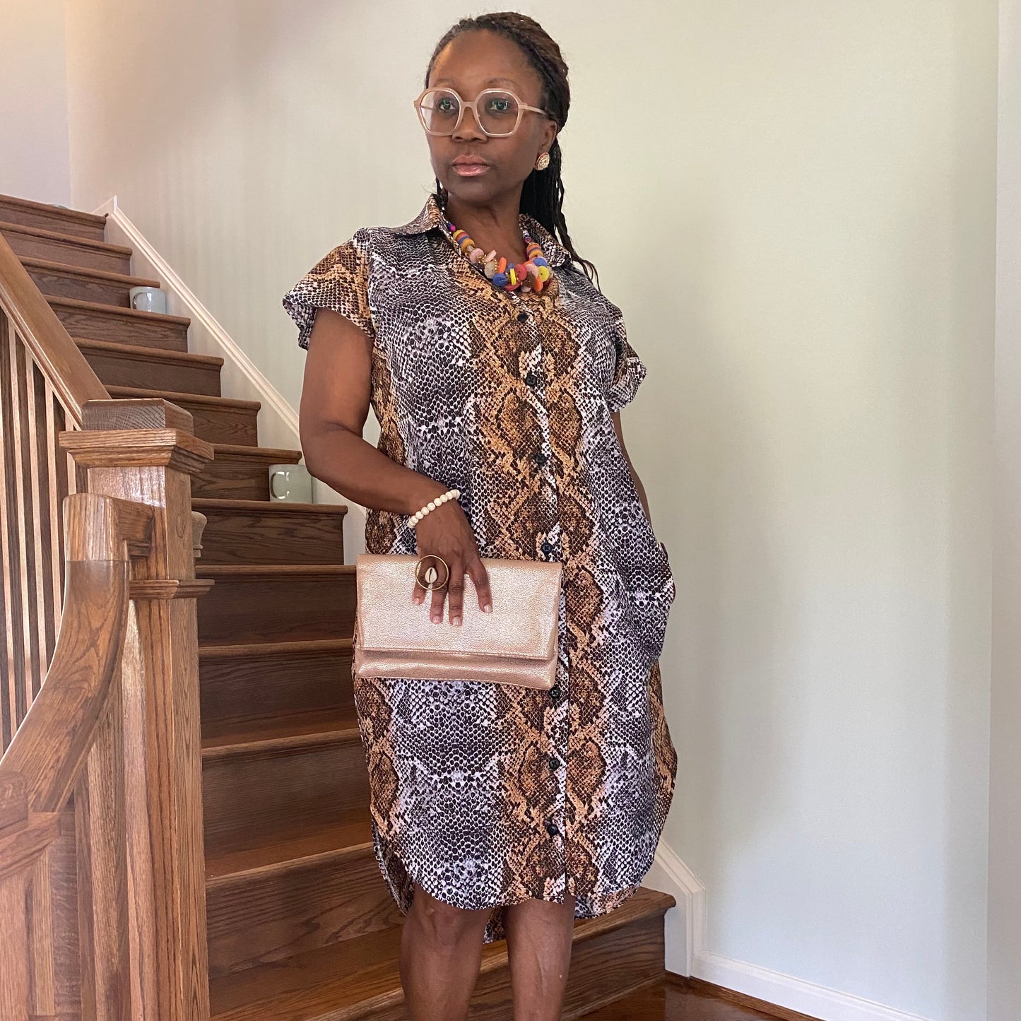 Snakeskin Print Shirt Dress