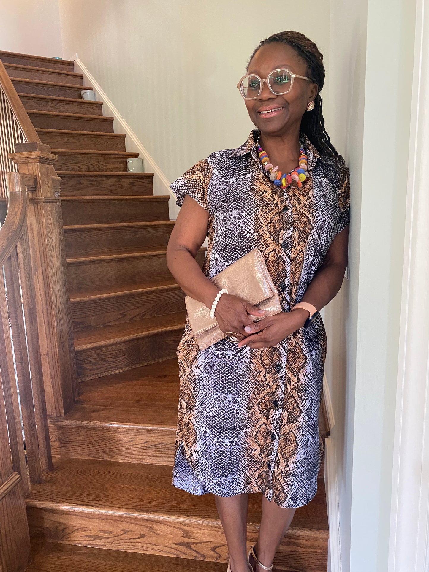 Snakeskin Print Shirt Dress