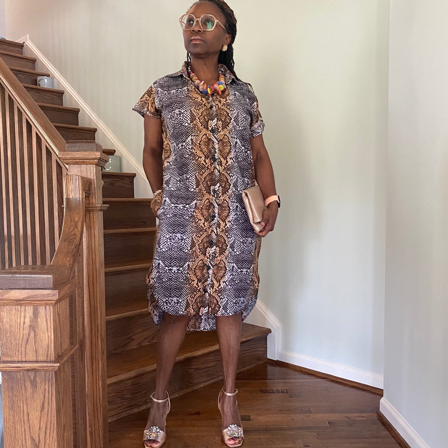 Snakeskin Print Shirt Dress