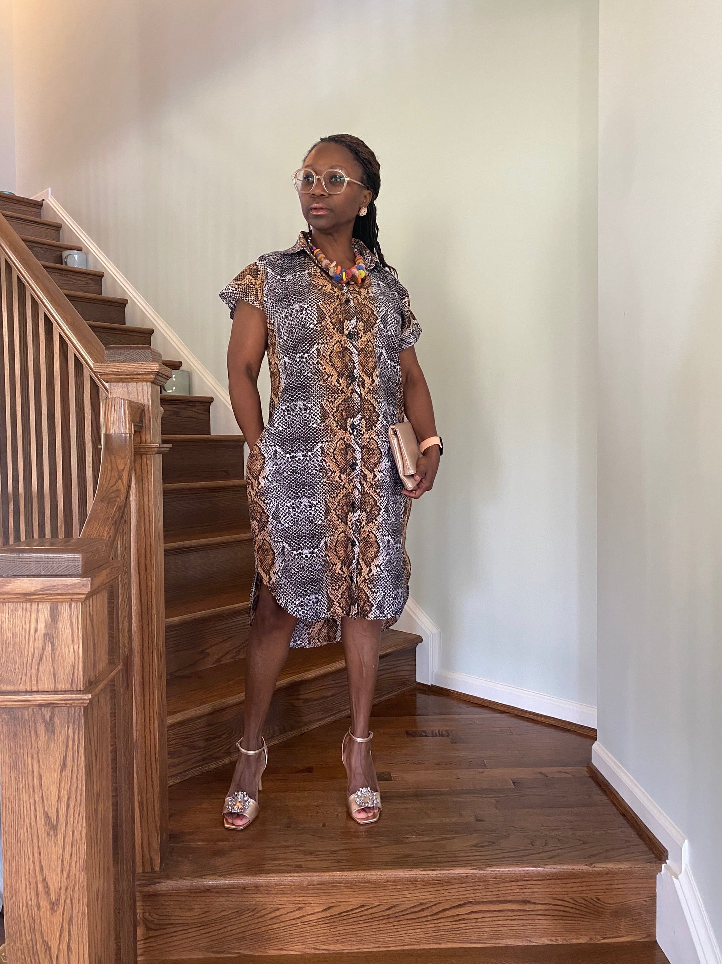 Snakeskin Print Shirt Dress