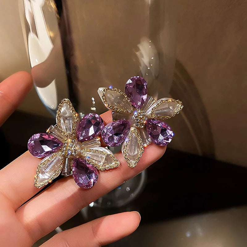 Crystal Flower Oversized Studs