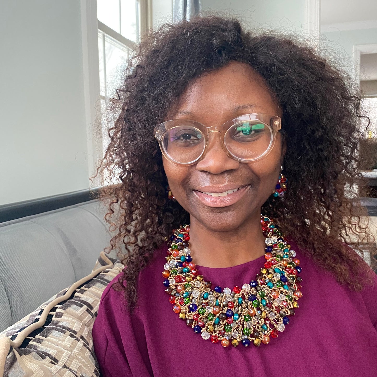 Crocheted Crystal Necklace w/ Earrings