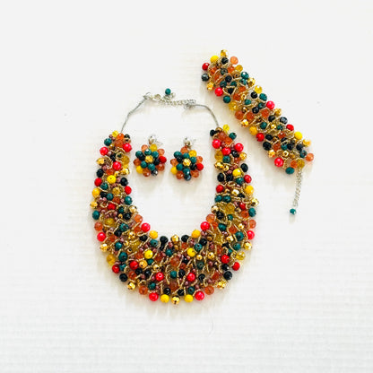 Crocheted Crystal Necklace w/ Earrings