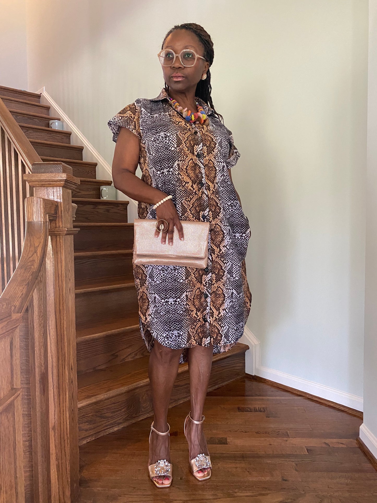 Snakeskin Print Shirt Dress