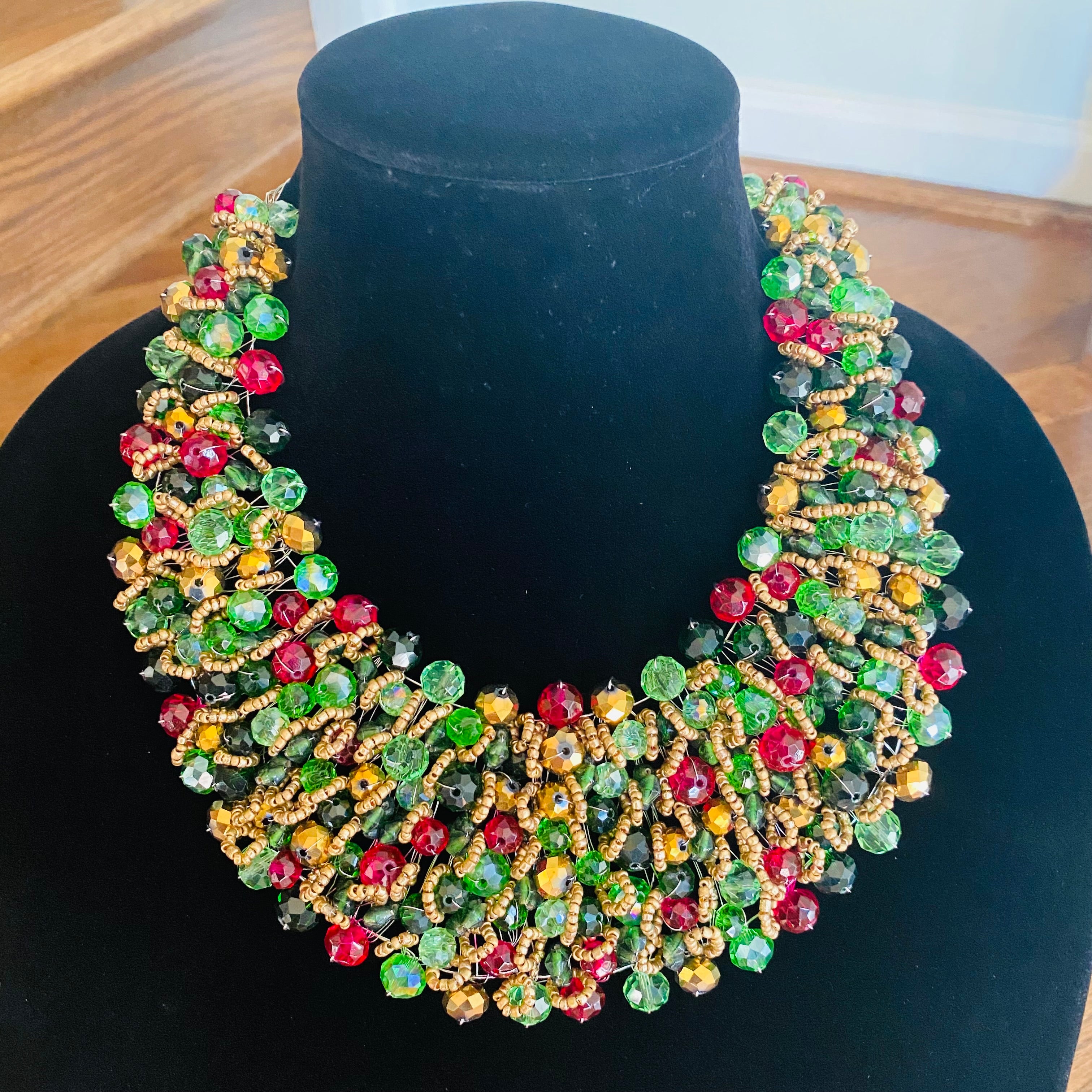 Crocheted Crystal Necklace w/ Earrings