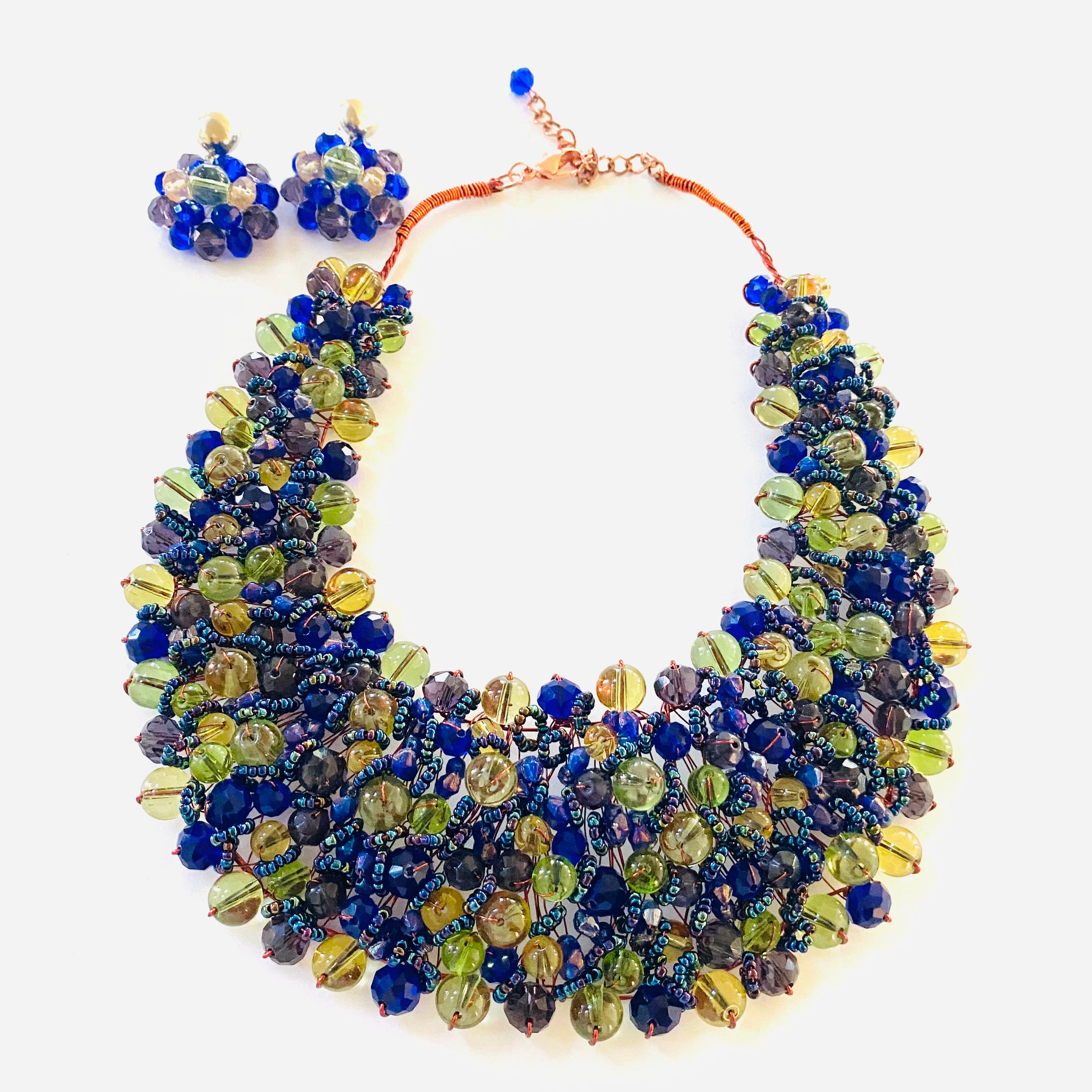 Crocheted Crystal Necklace w/ Earrings