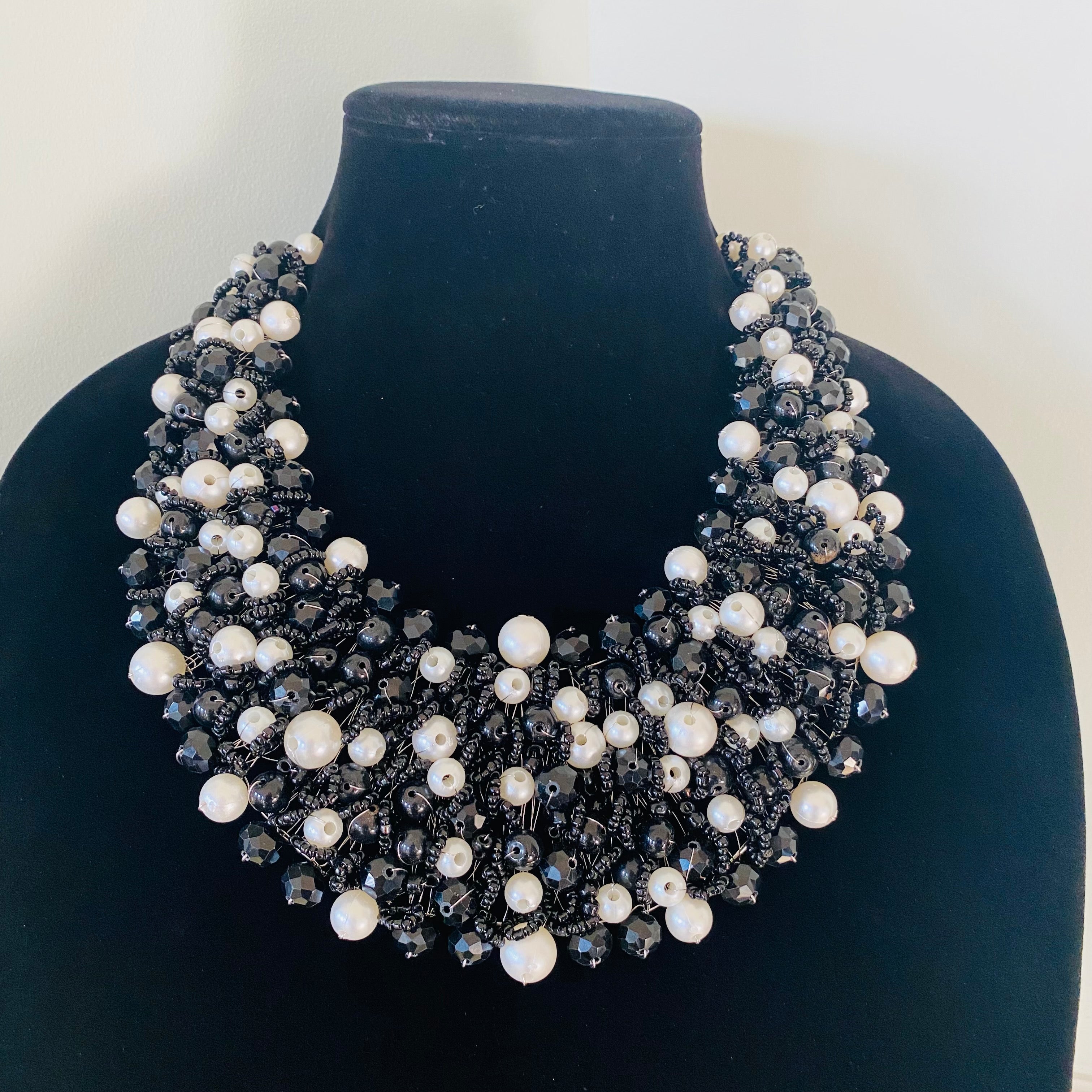 Crocheted Crystal Necklace w/ Earrings