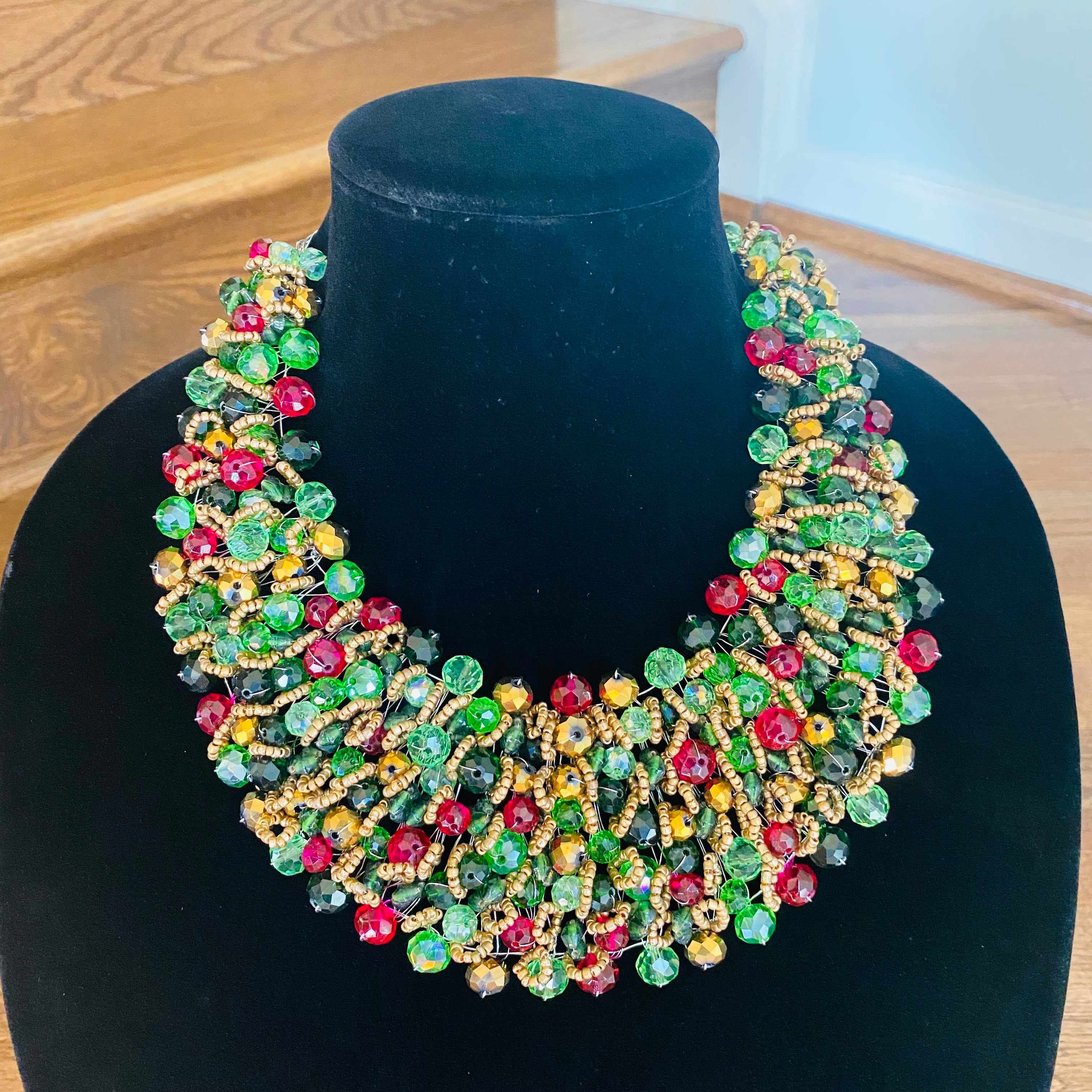 Crocheted Crystal Necklace w/ Earrings