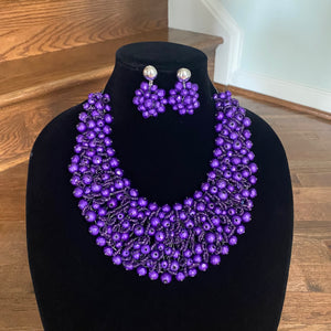 Crocheted Crystal Necklace w/ Earrings