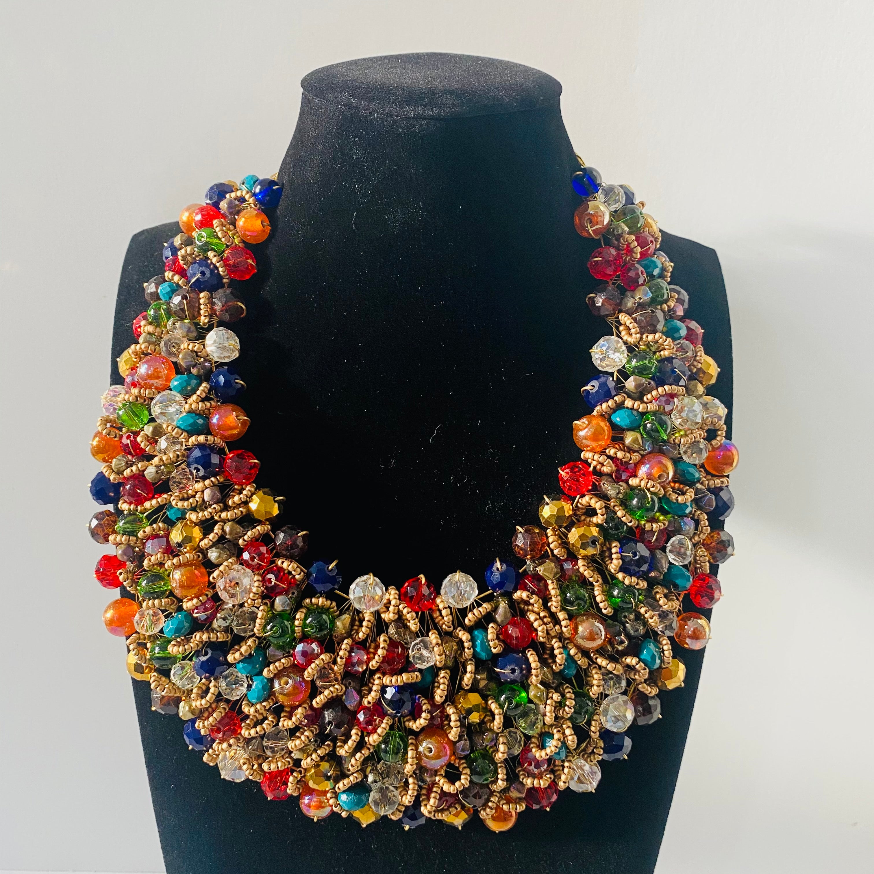 Crocheted Crystal Necklace w/ Earrings