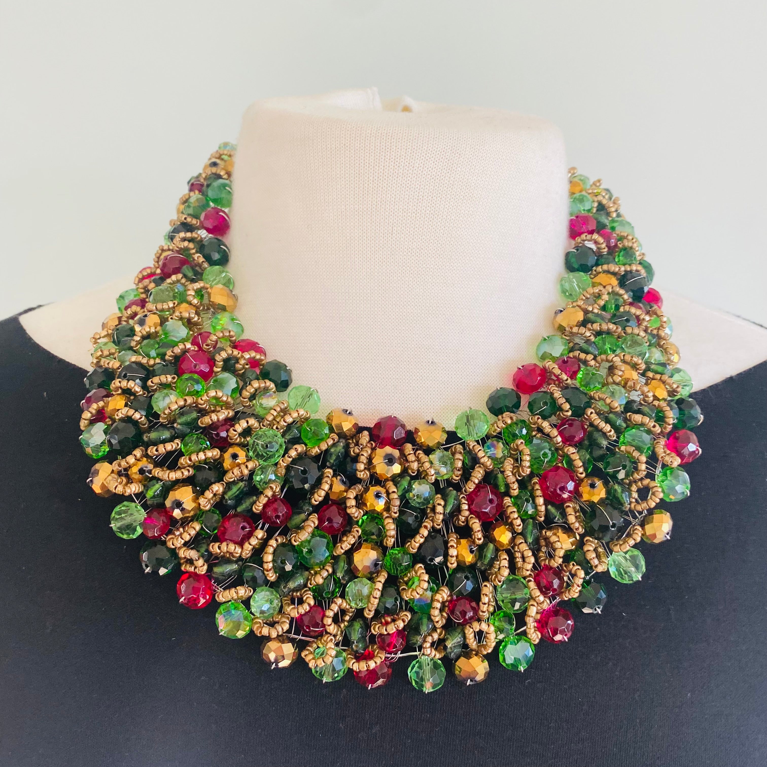 Crocheted Crystal Necklace w/ Earrings