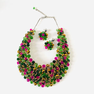 Crocheted Crystal Necklace w/ Earrings