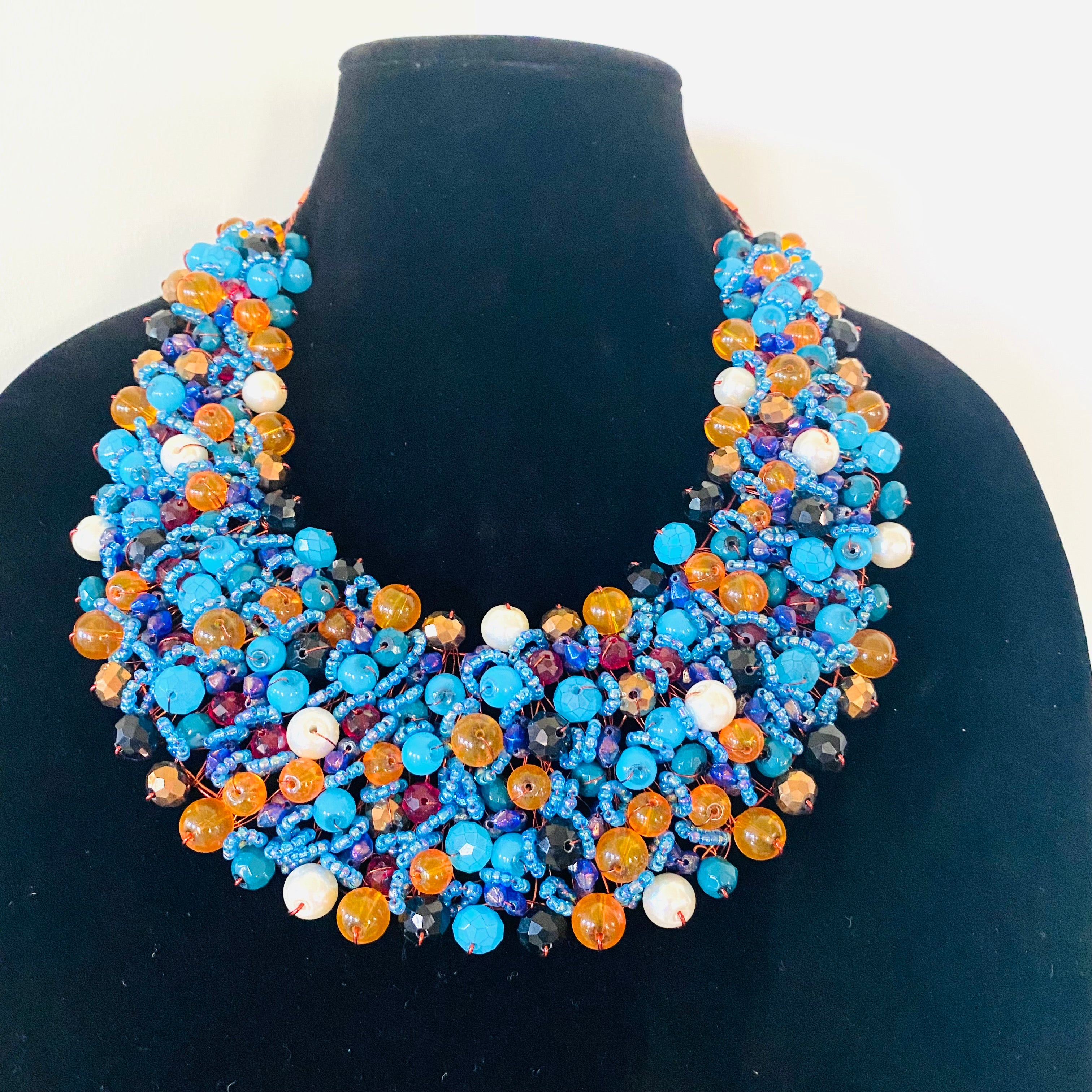 Crocheted Crystal Necklace w/ Earrings