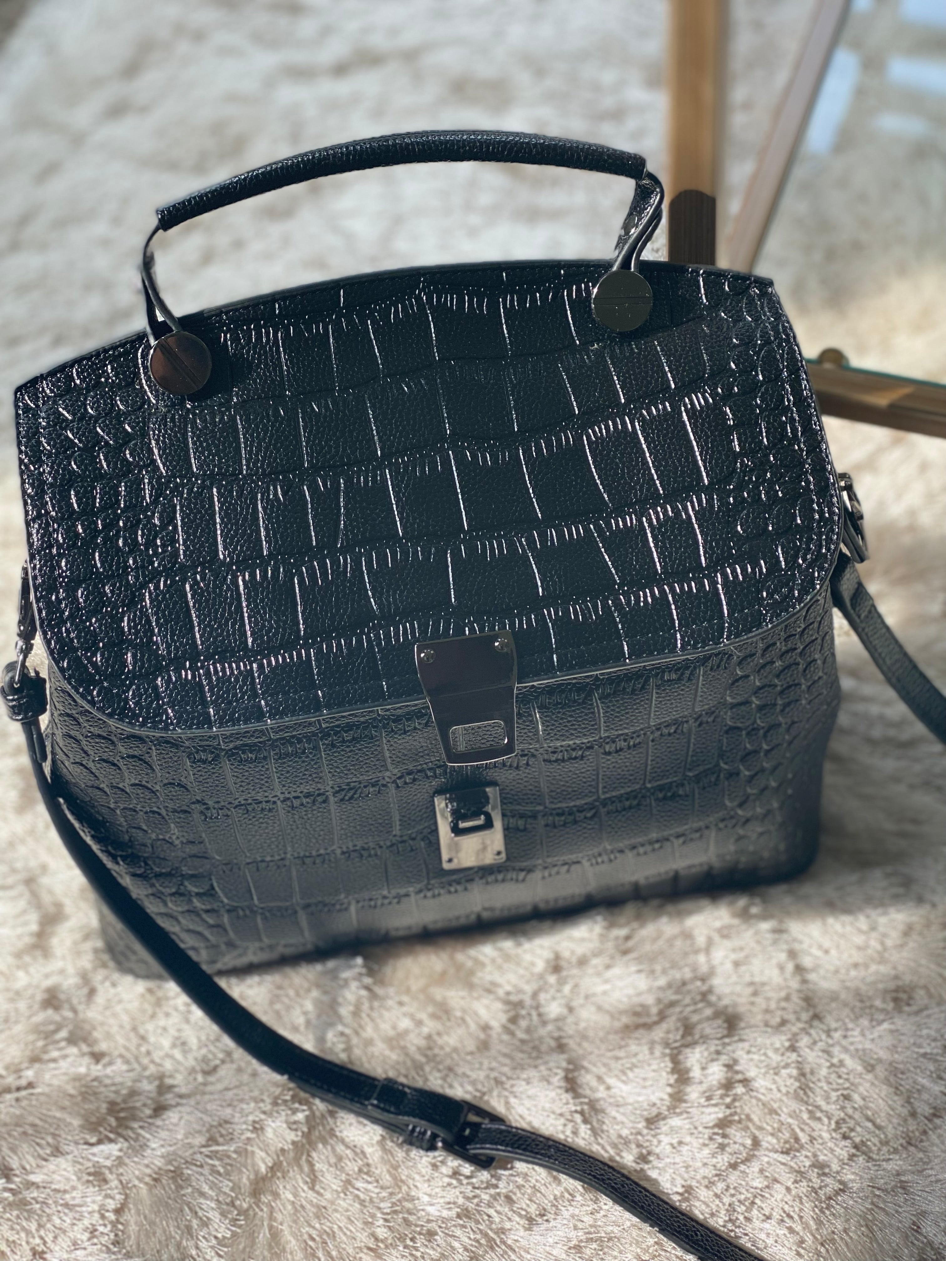 Embossed Leather Bag - Black