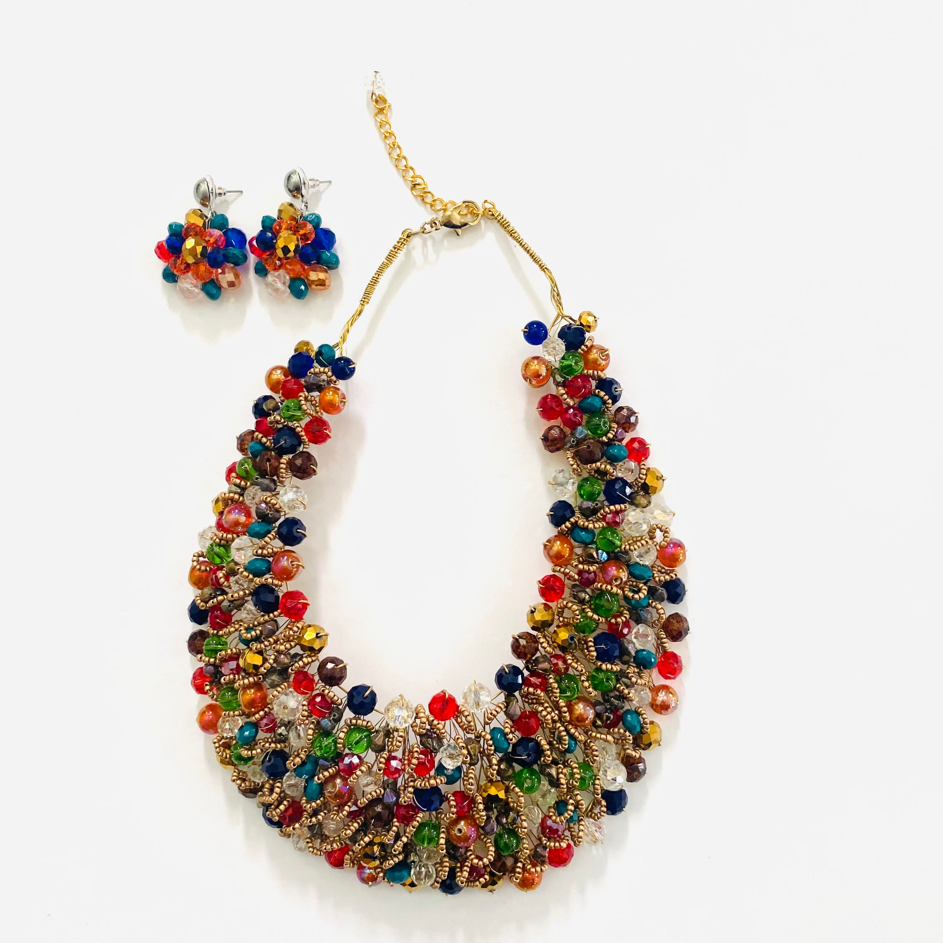 Crocheted Crystal Necklace w/ Earrings