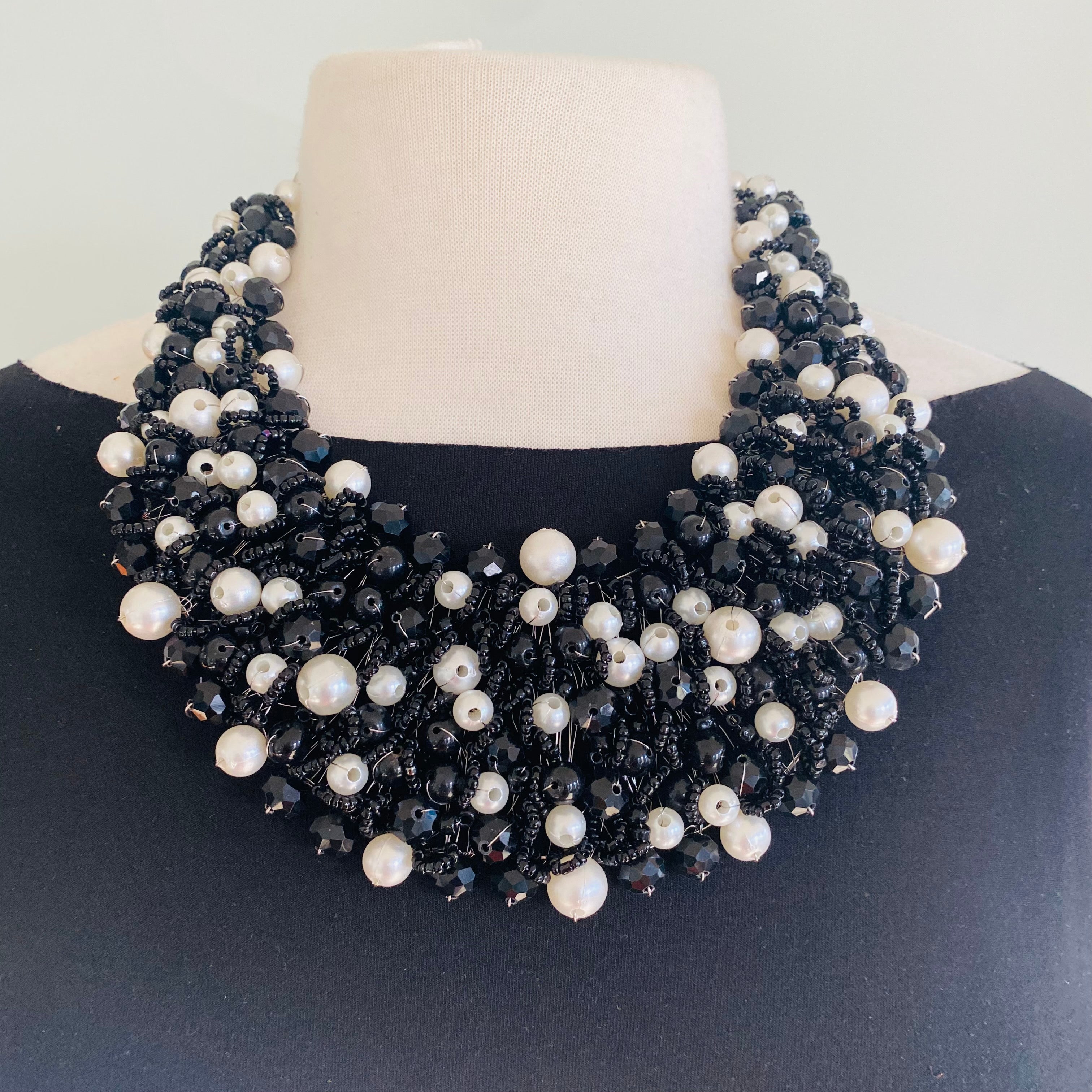 Crocheted Crystal Necklace w/ Earrings