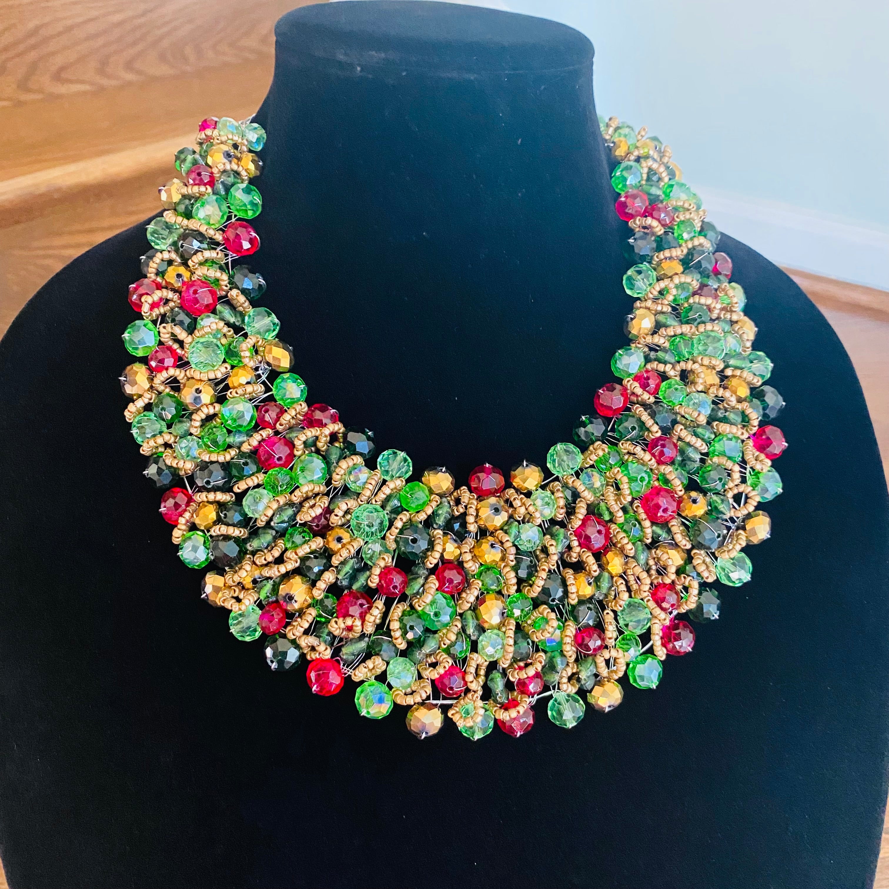Crocheted Crystal Necklace w/ Earrings