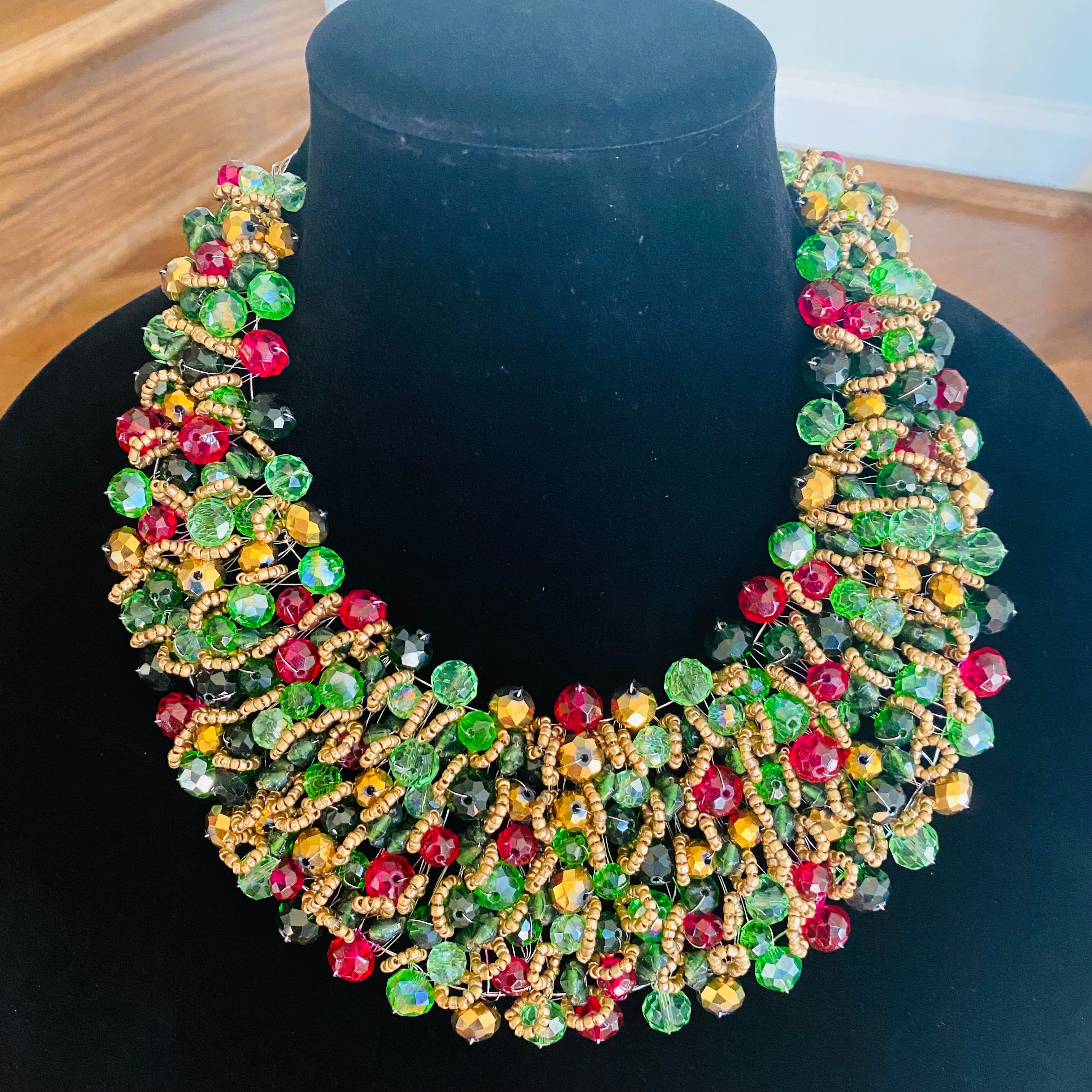 Crocheted Crystal Necklace w/ Earrings