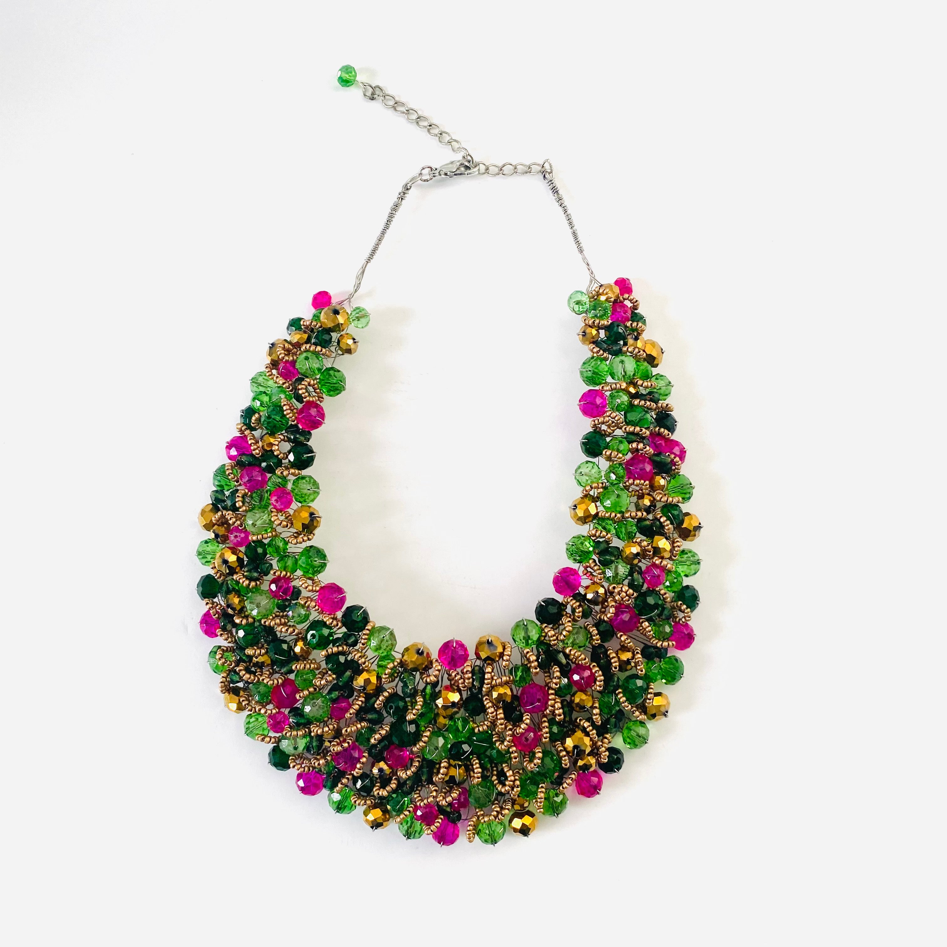 Crocheted Crystal Necklace w/ Earrings