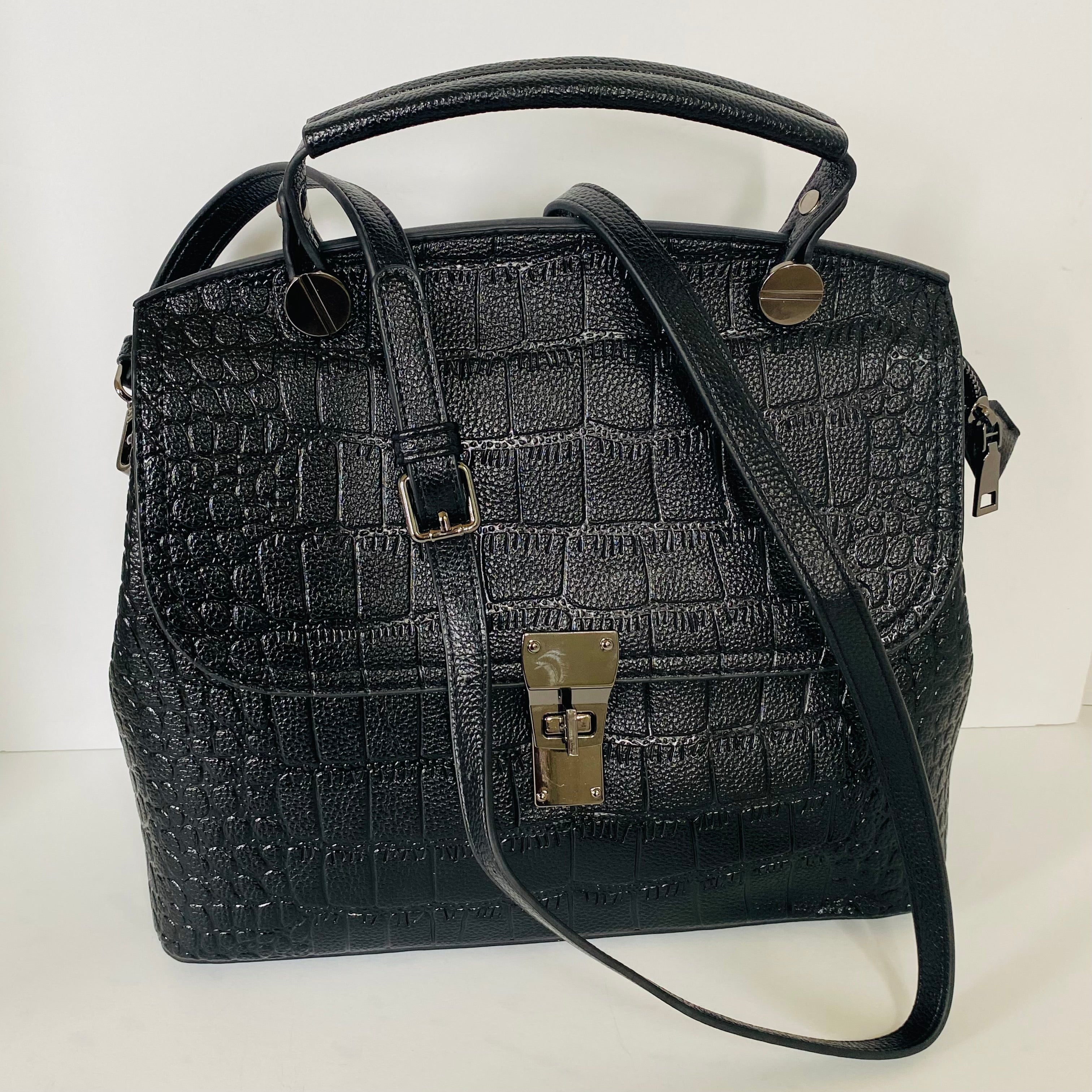 Embossed Leather Bag - Black