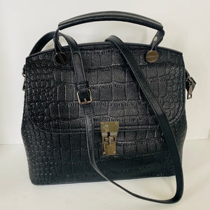 Embossed Leather Bag - Black