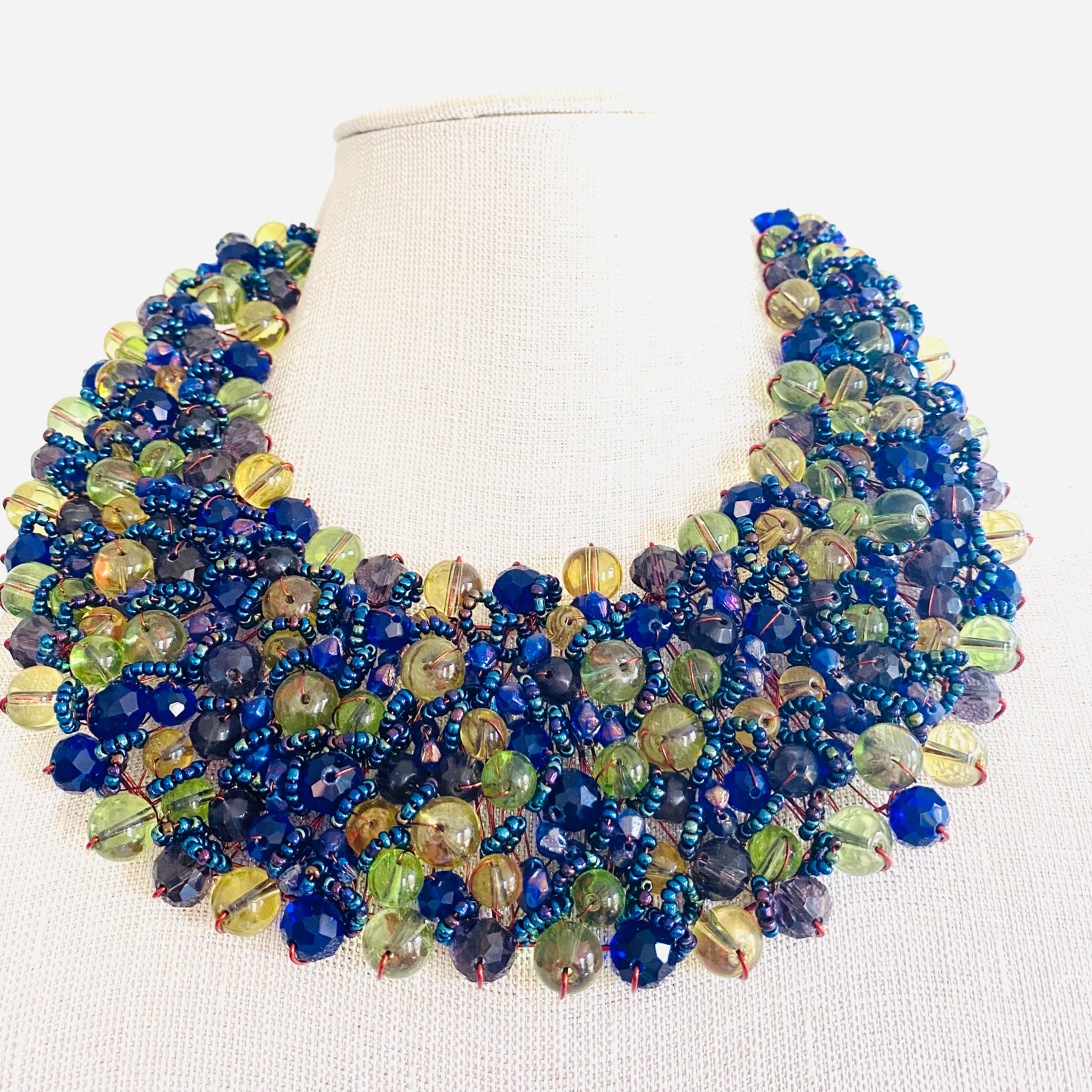 Crocheted Crystal Necklace w/ Earrings
