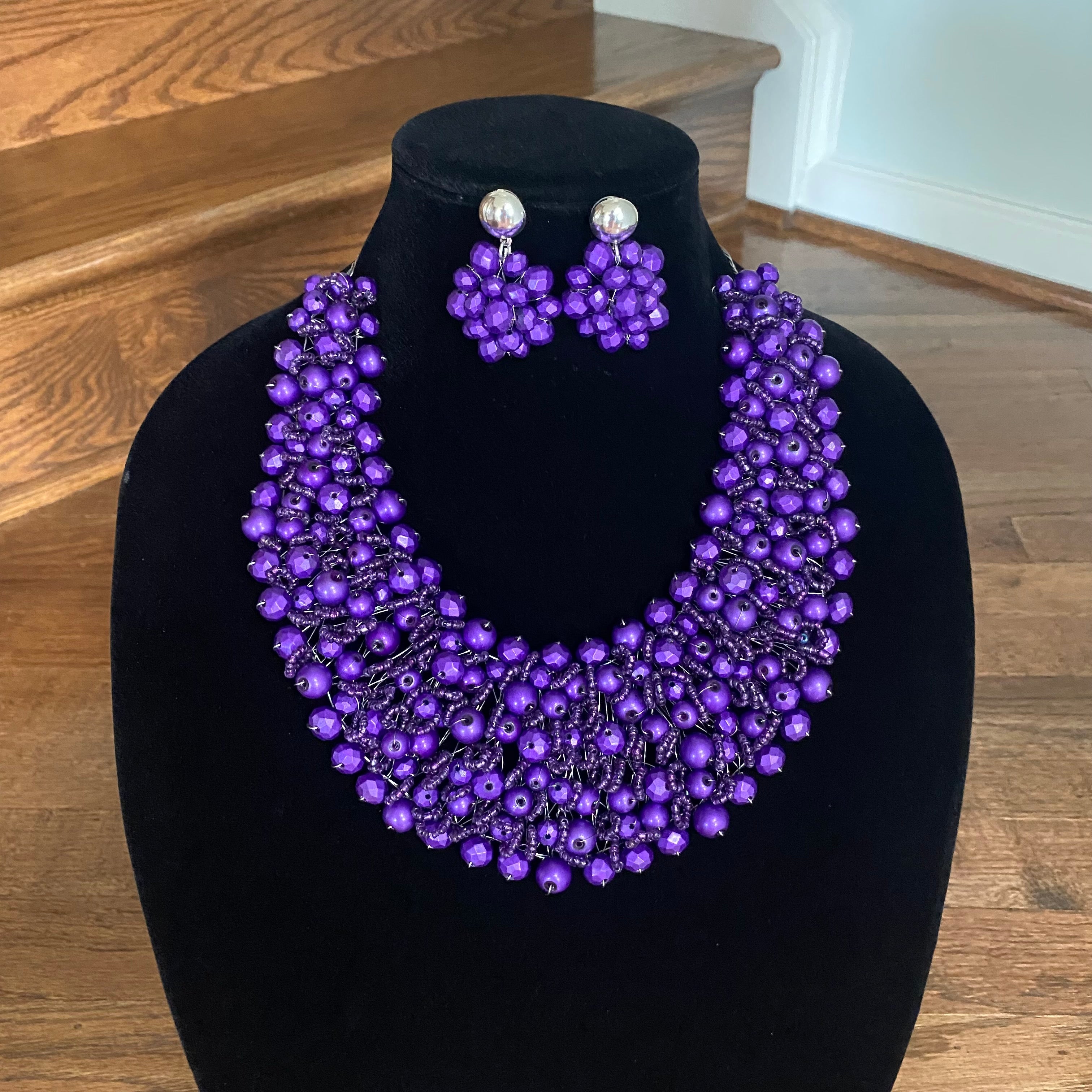 Crocheted Crystal Necklace w/ Earrings
