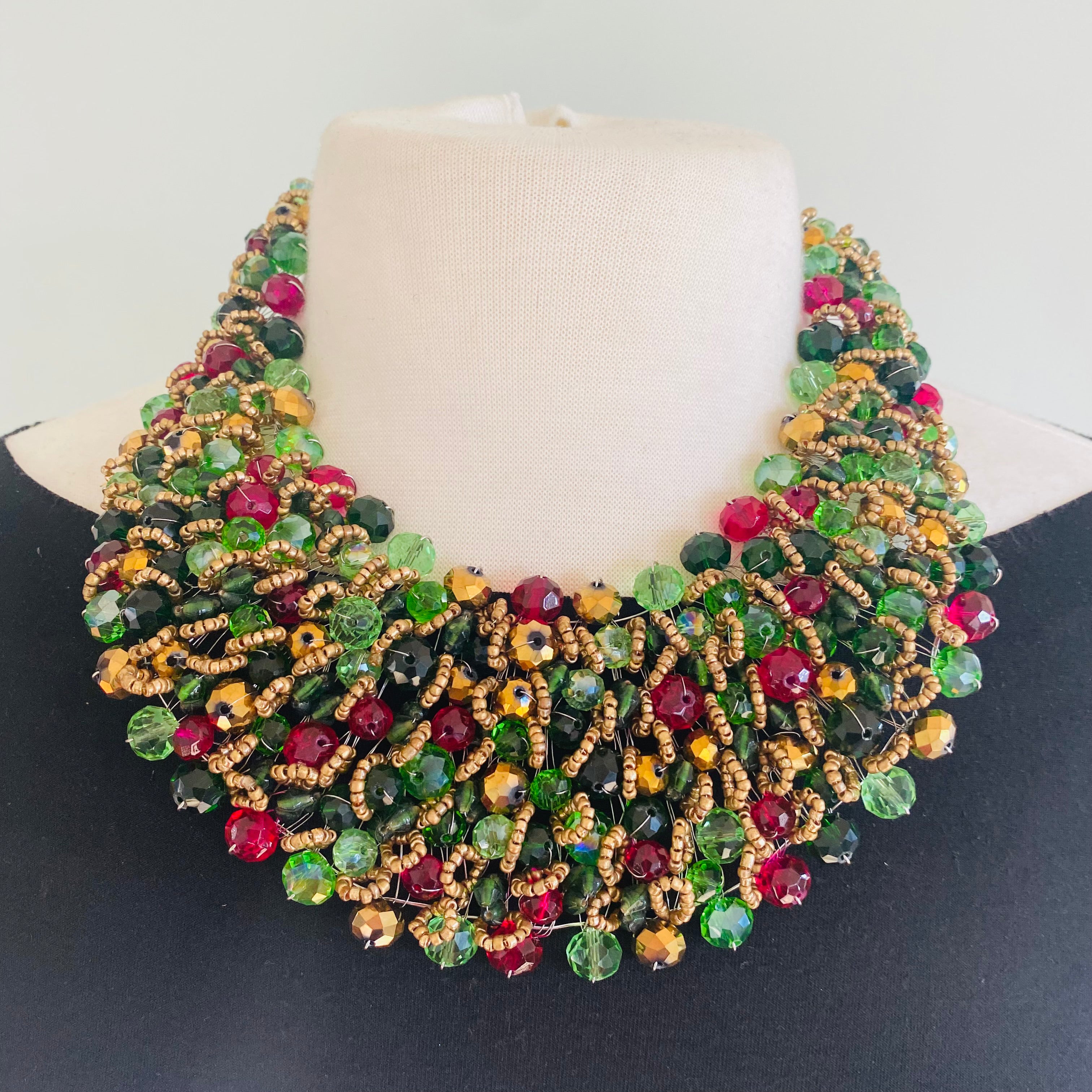 Crocheted Crystal Necklace w/ Earrings