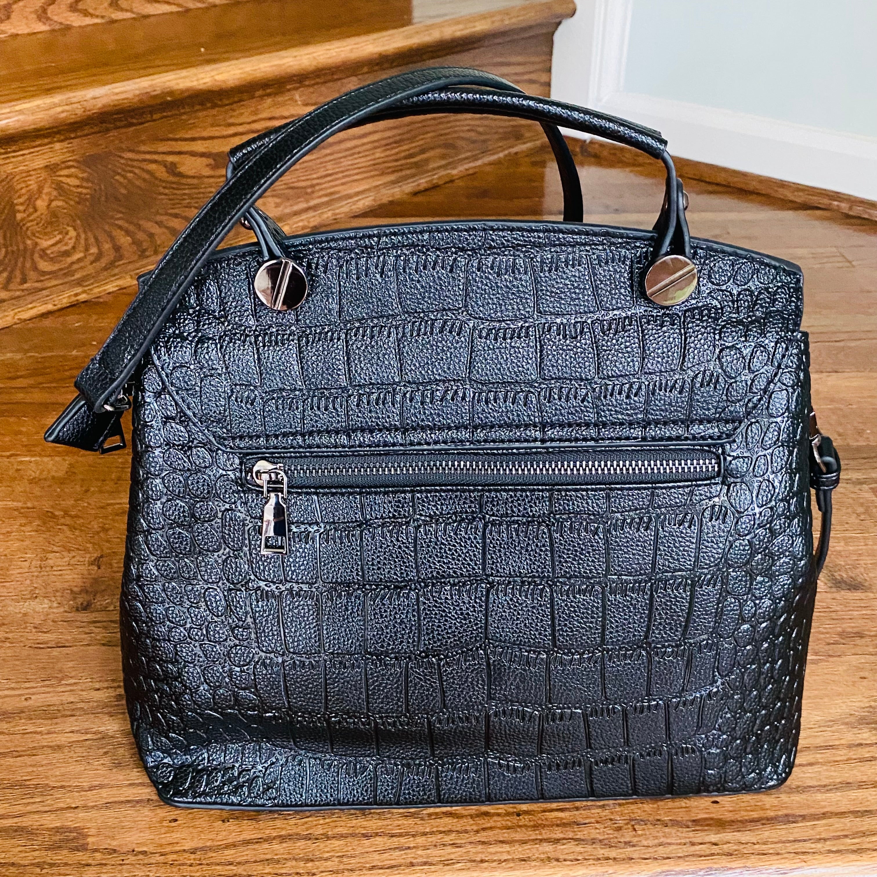 Embossed Leather Bag - Black