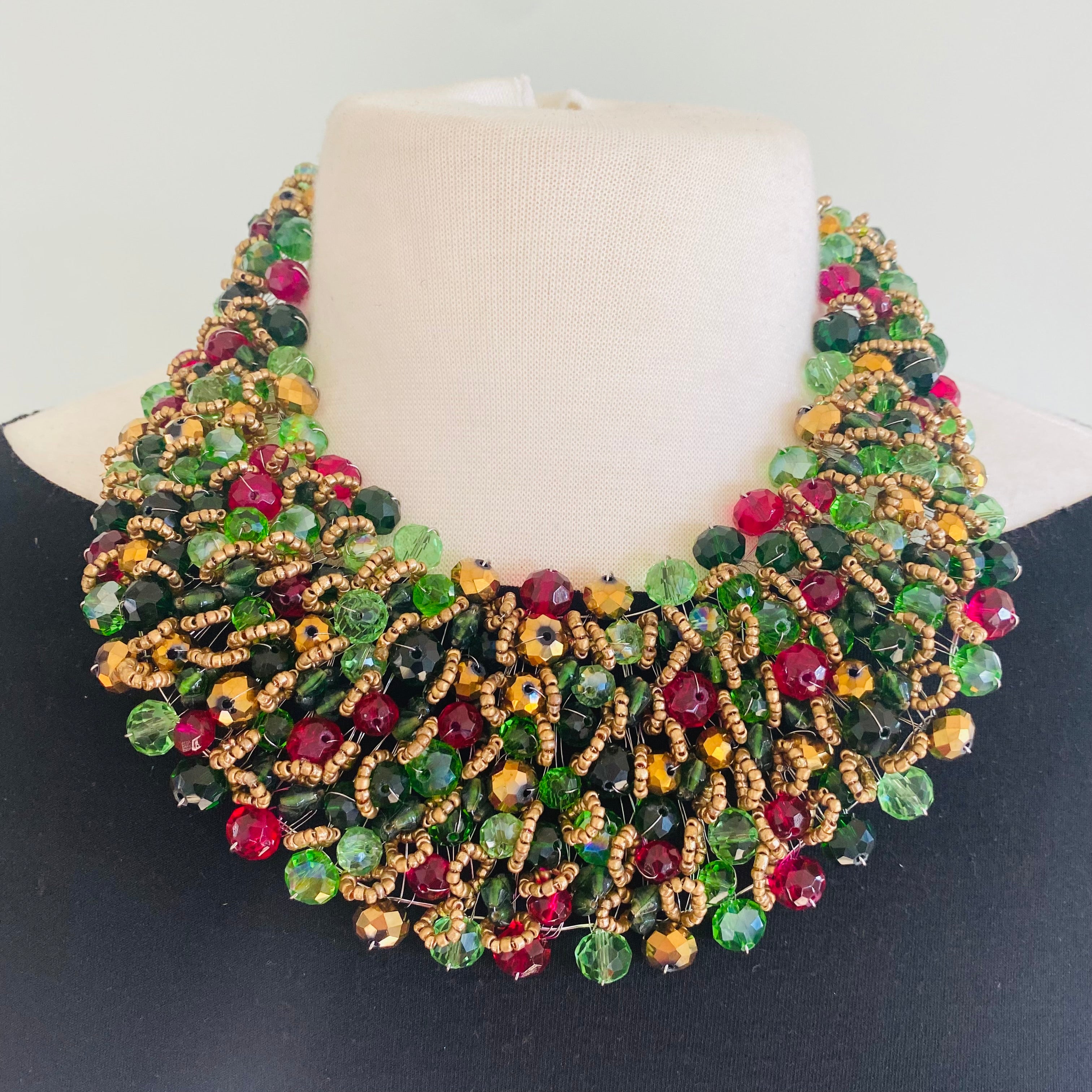 Crocheted Crystal Necklace w/ Earrings