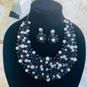 Crocheted Crystal Necklace w/ Earrings