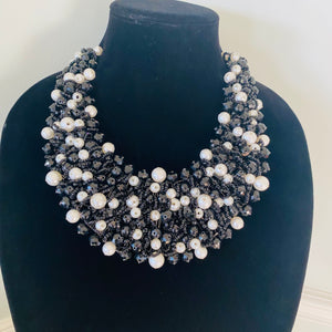 Crocheted Crystal Necklace w/ Earrings