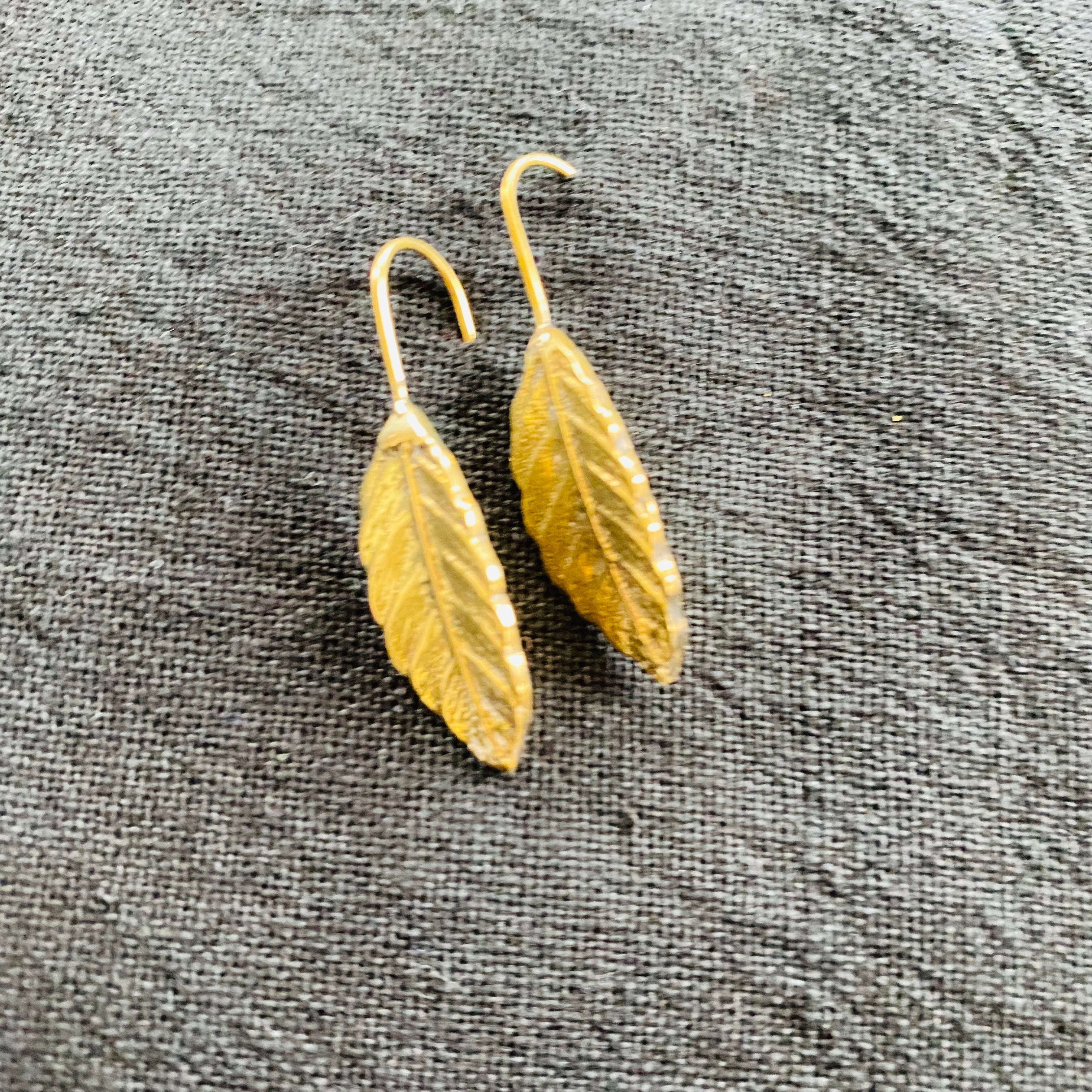 African Brass Leaf Earrings