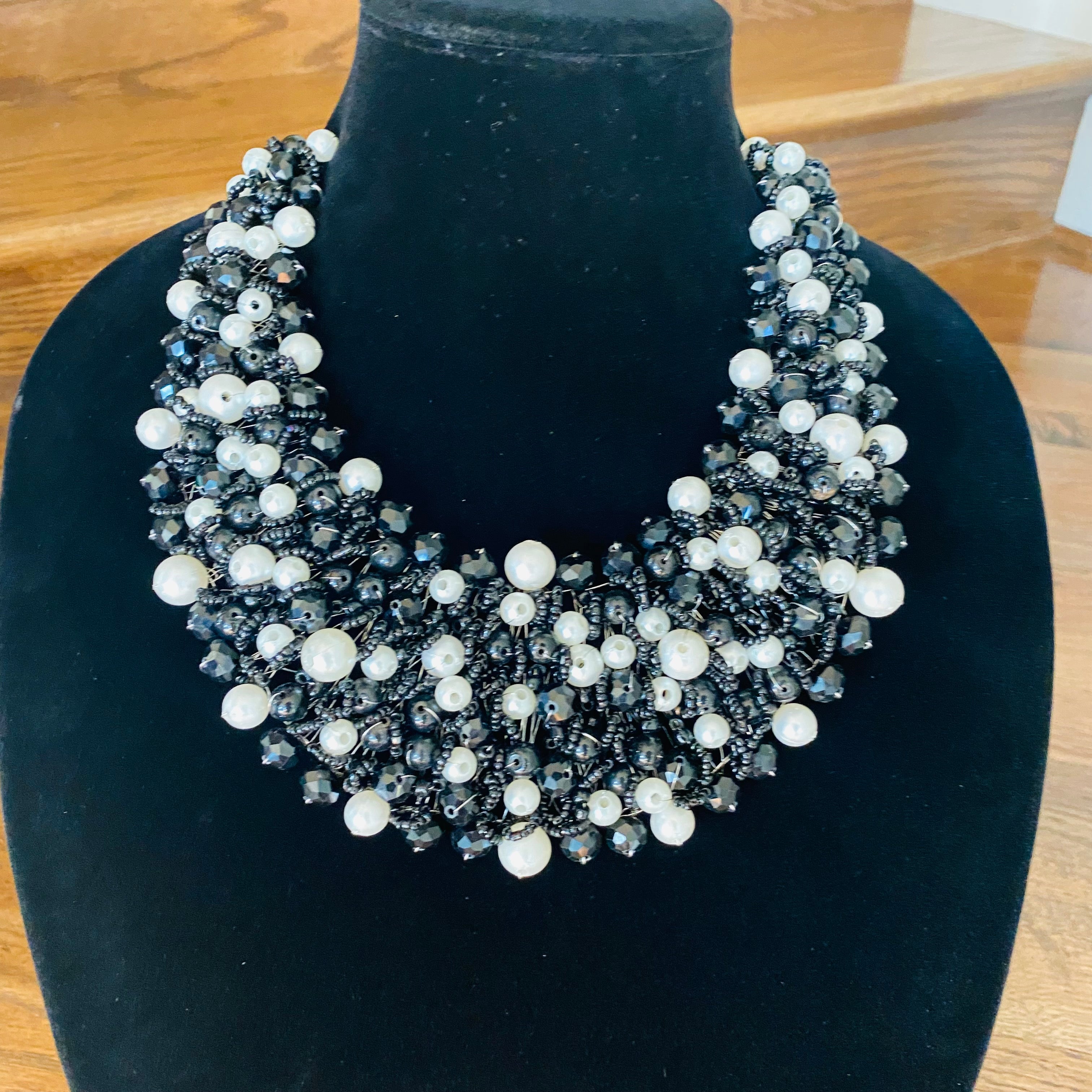 Crocheted Crystal Necklace w/ Earrings