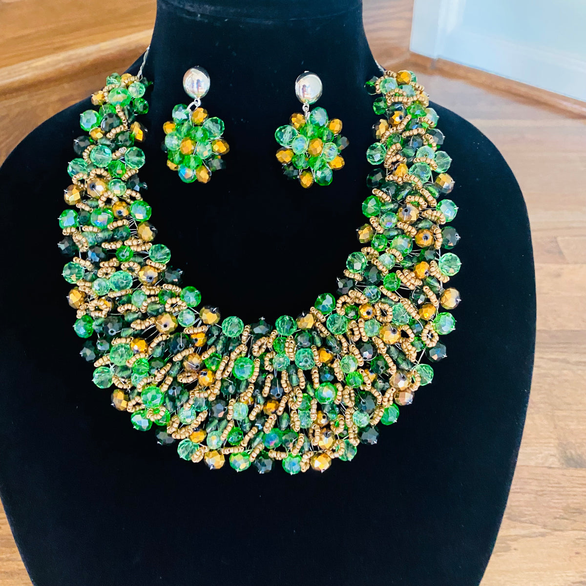 Crocheted Crystal Necklace w/ Earrings – view 6