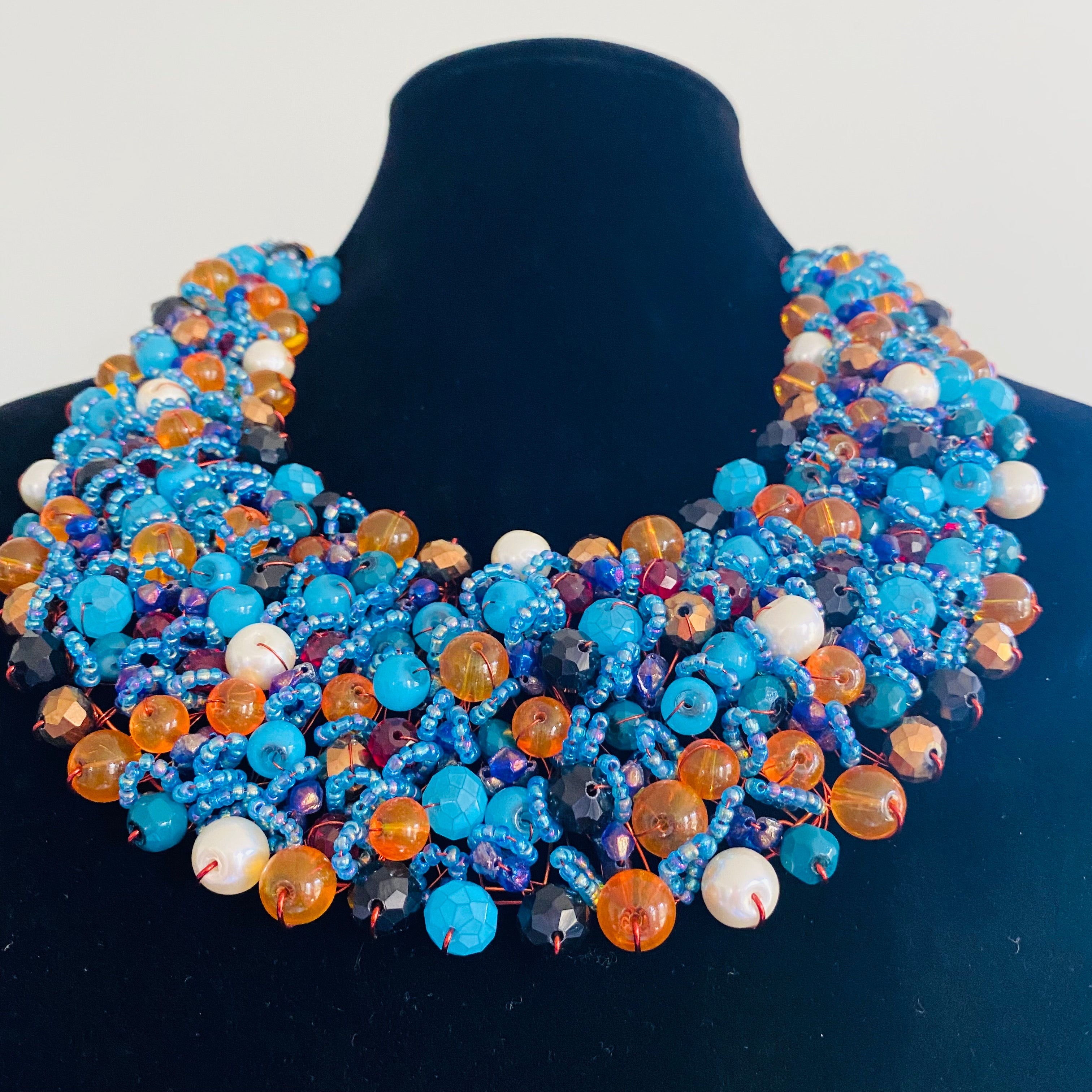 Crocheted Crystal Necklace w/ Earrings