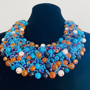 Crocheted Crystal Necklace w/ Earrings
