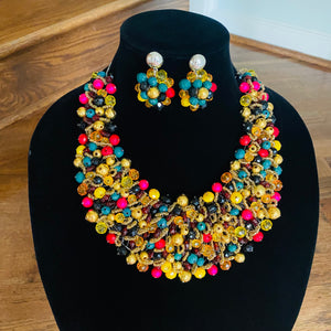 Crocheted Crystal Necklace w/ Earrings