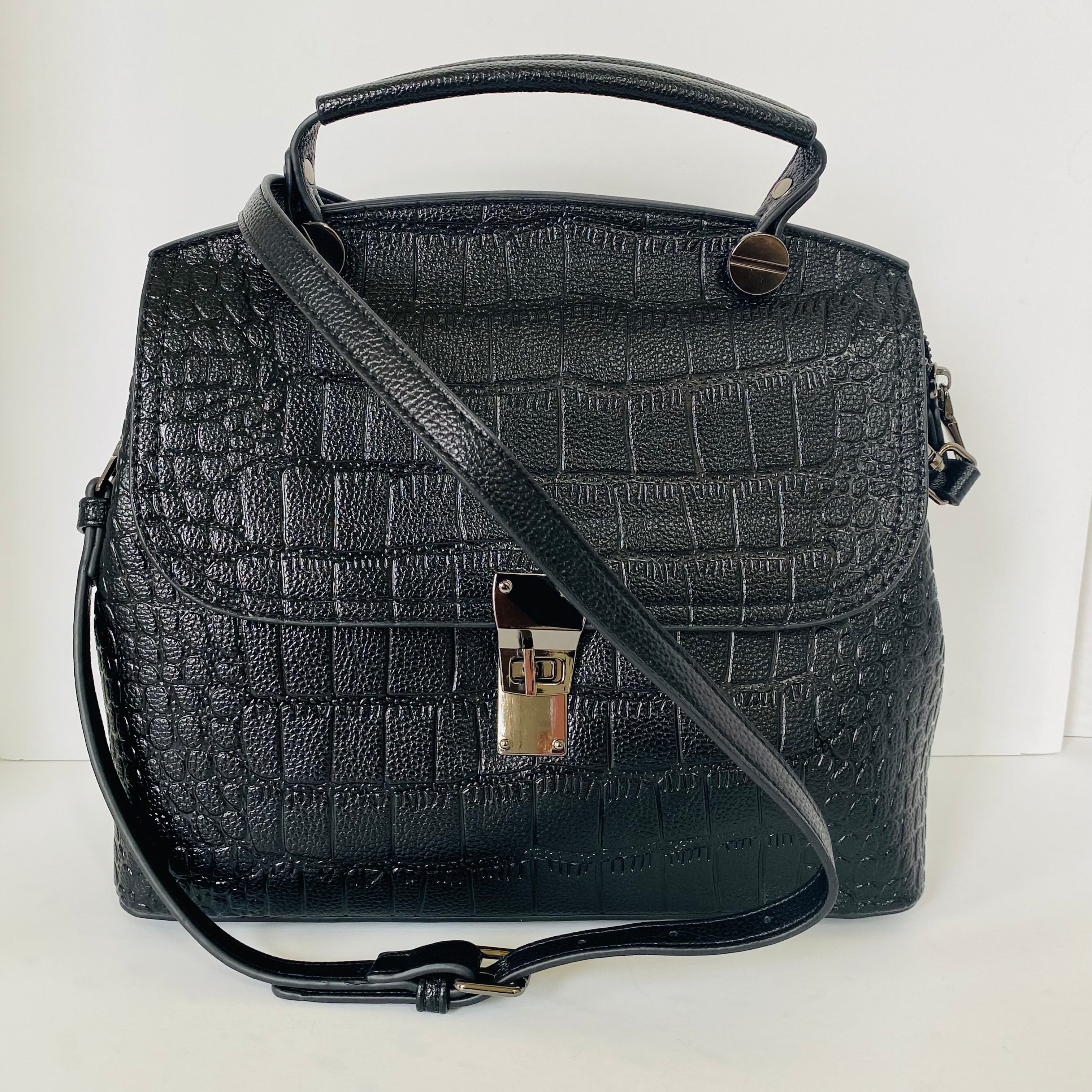 Embossed Leather Bag - Black