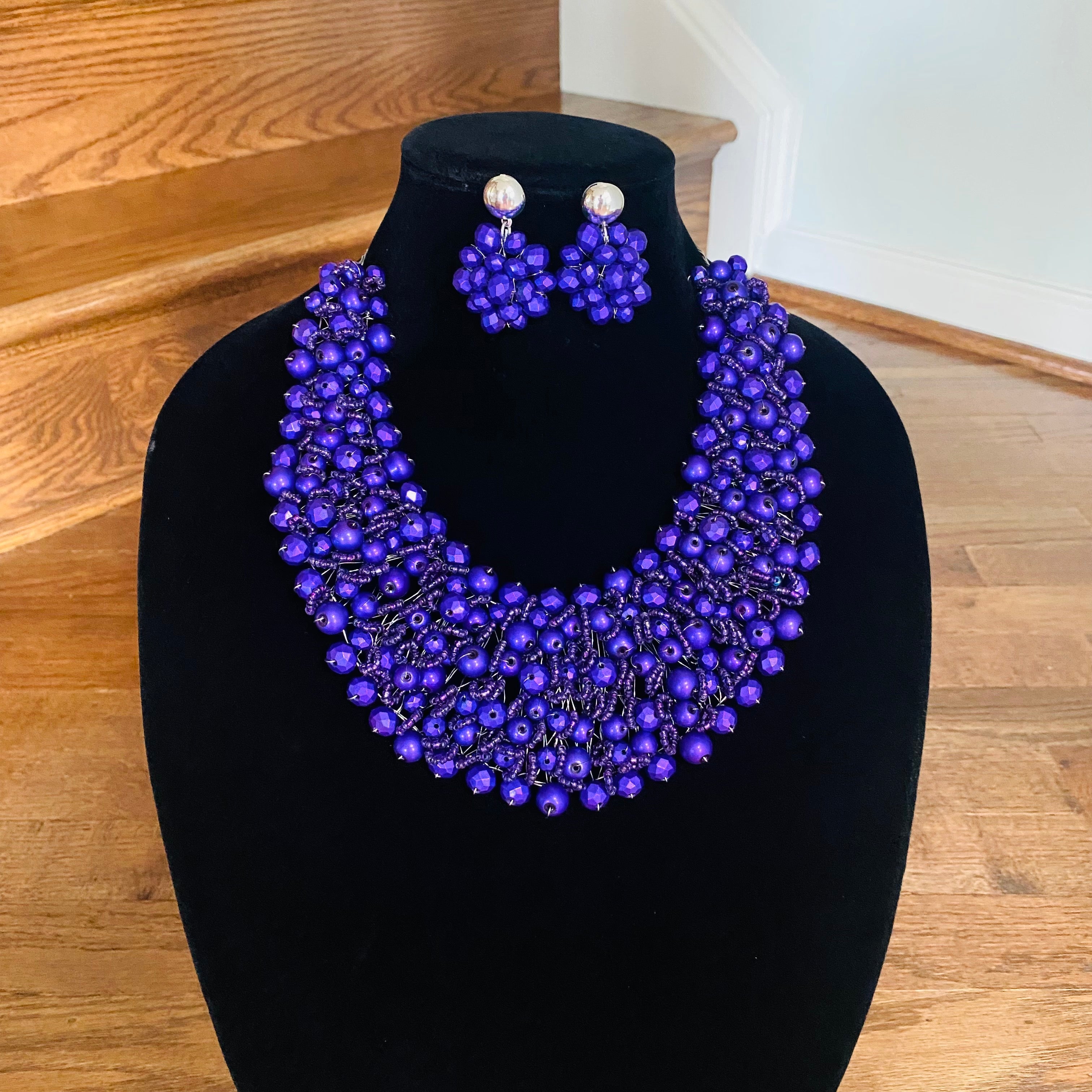 Crocheted Crystal Necklace w/ Earrings