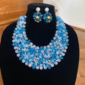 Crocheted Crystal Necklace w/ Earrings